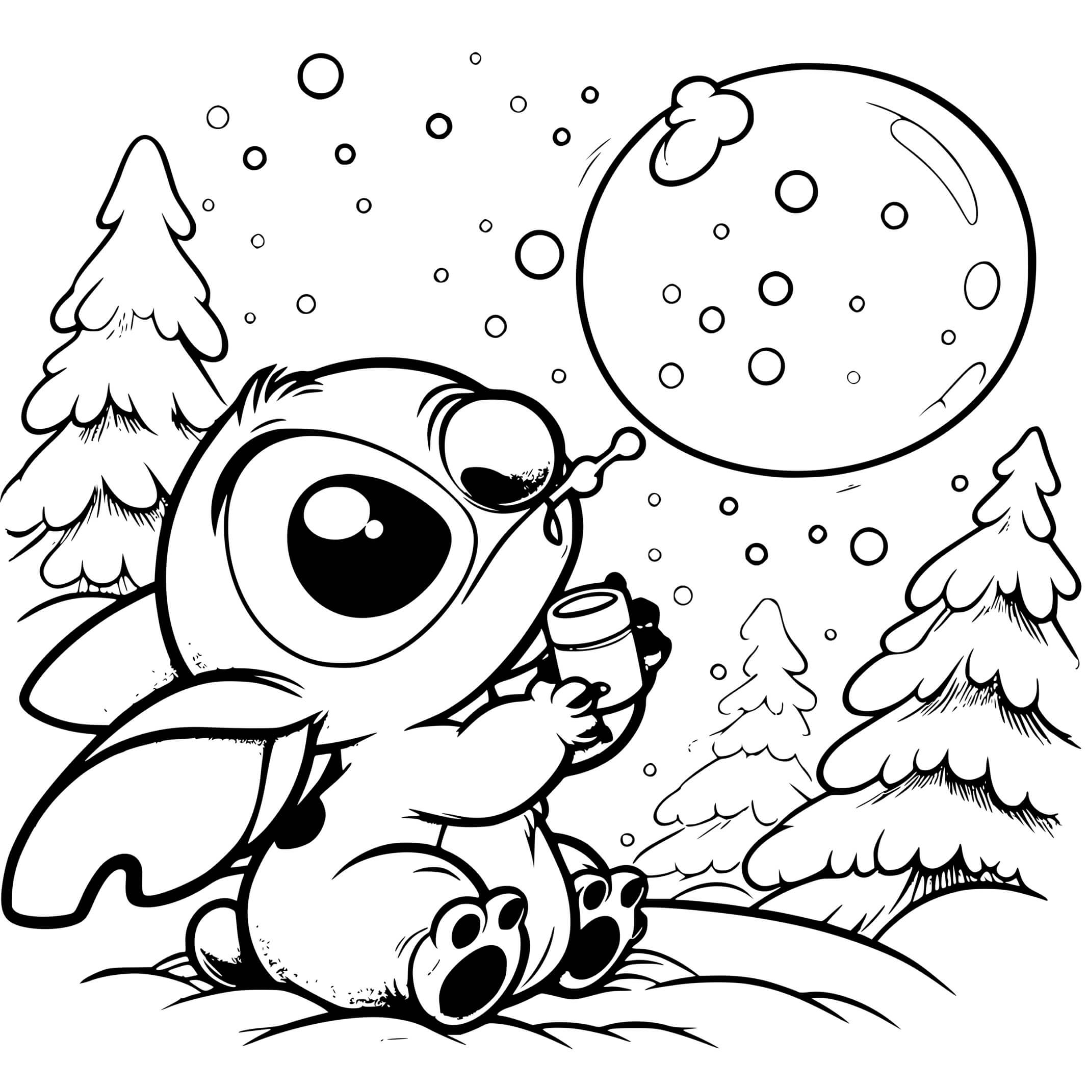 Coloriage Stitch Noël Bulles Neige Hiver - Stitch noel à imprimer