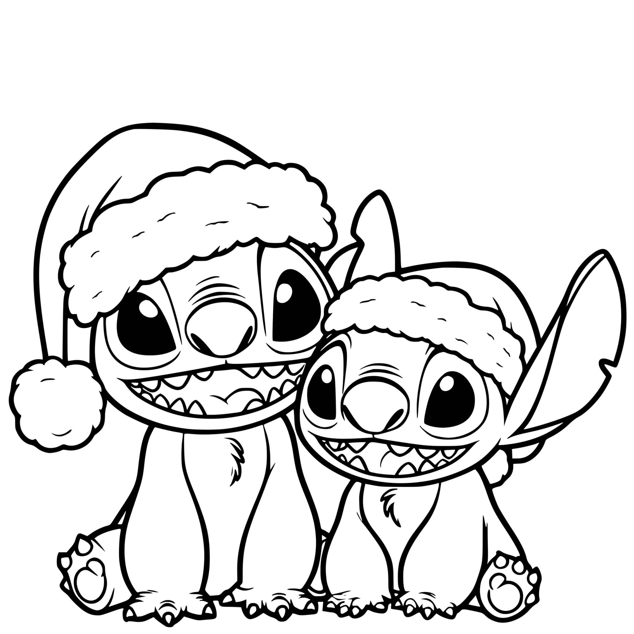 Coloriage Stitch Noël Chapeau Amitie Joie - Stitch noel à imprimer