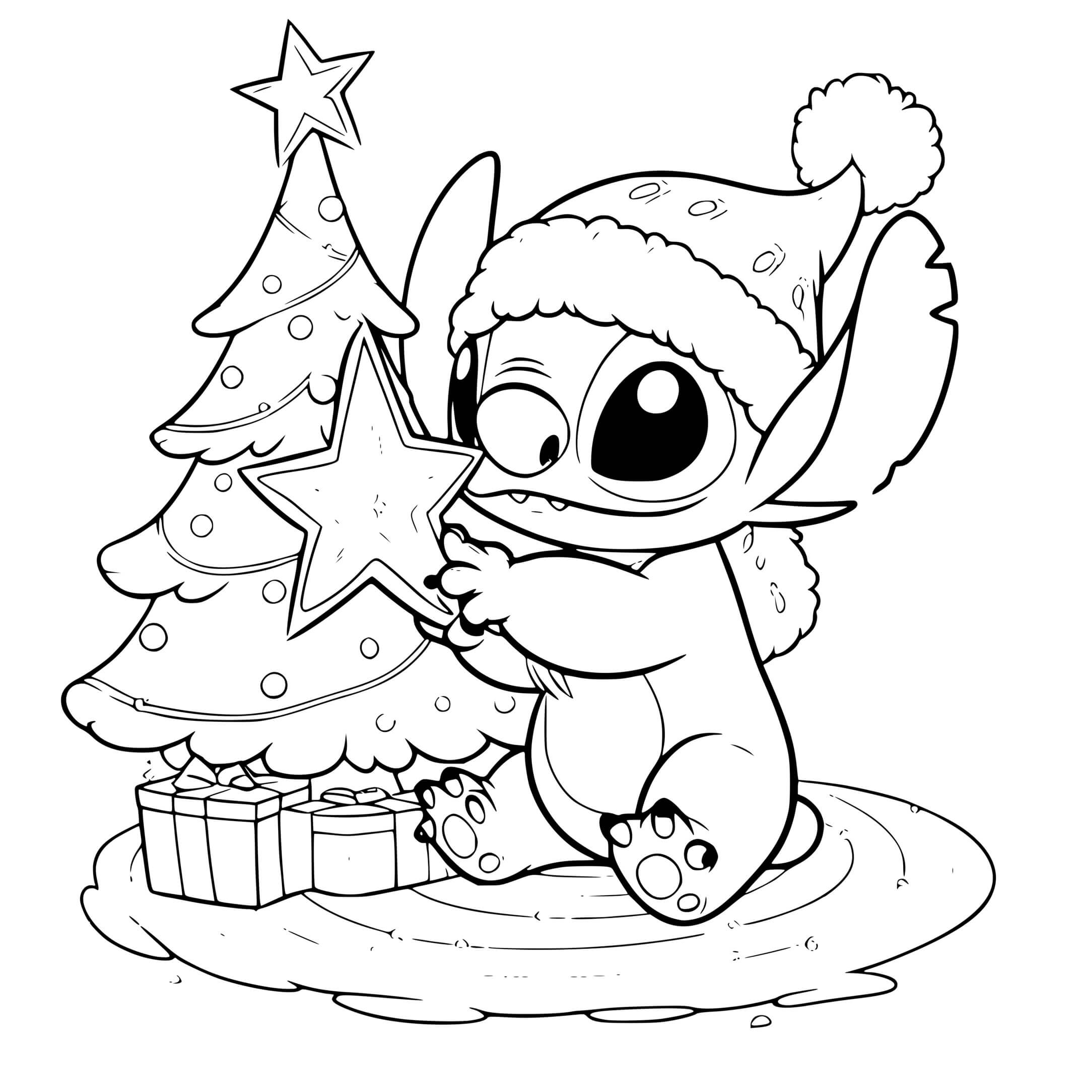 Coloriage Stitch Noël Décoration Sapin Étoile - Stitch noel à imprimer