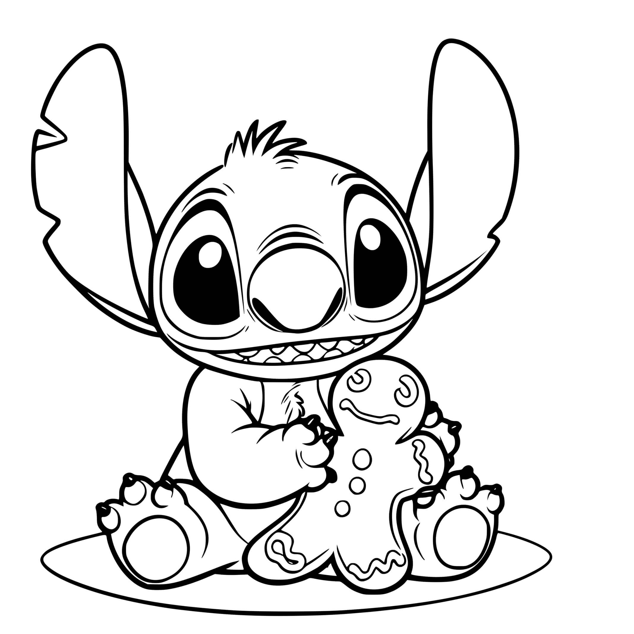 Coloriage Stitch Noël Gâteau Bonhomme Pain - Stitch noel à imprimer