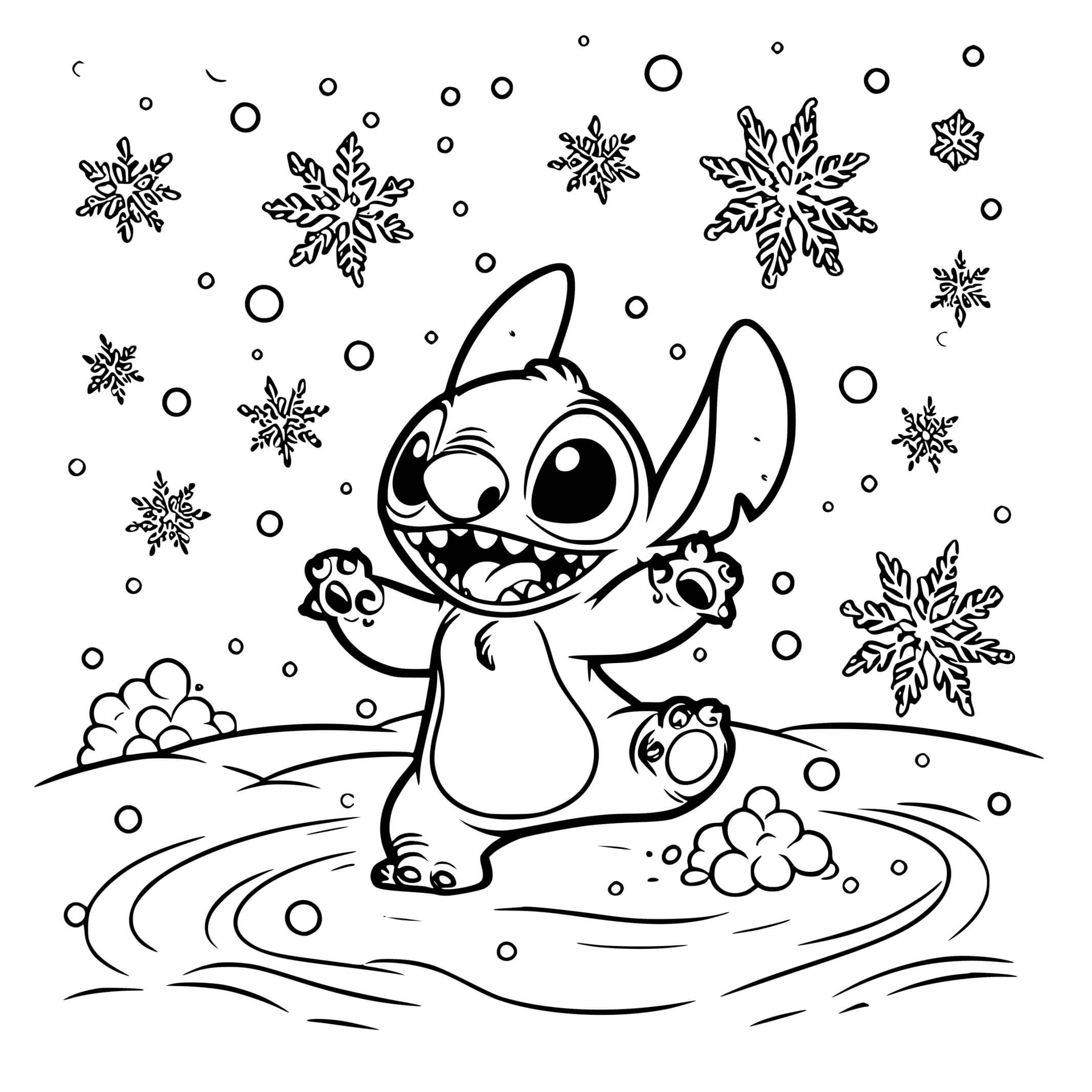 Coloriage Stitch Noël Neige Jeu Hiver - Stitch noel à imprimer