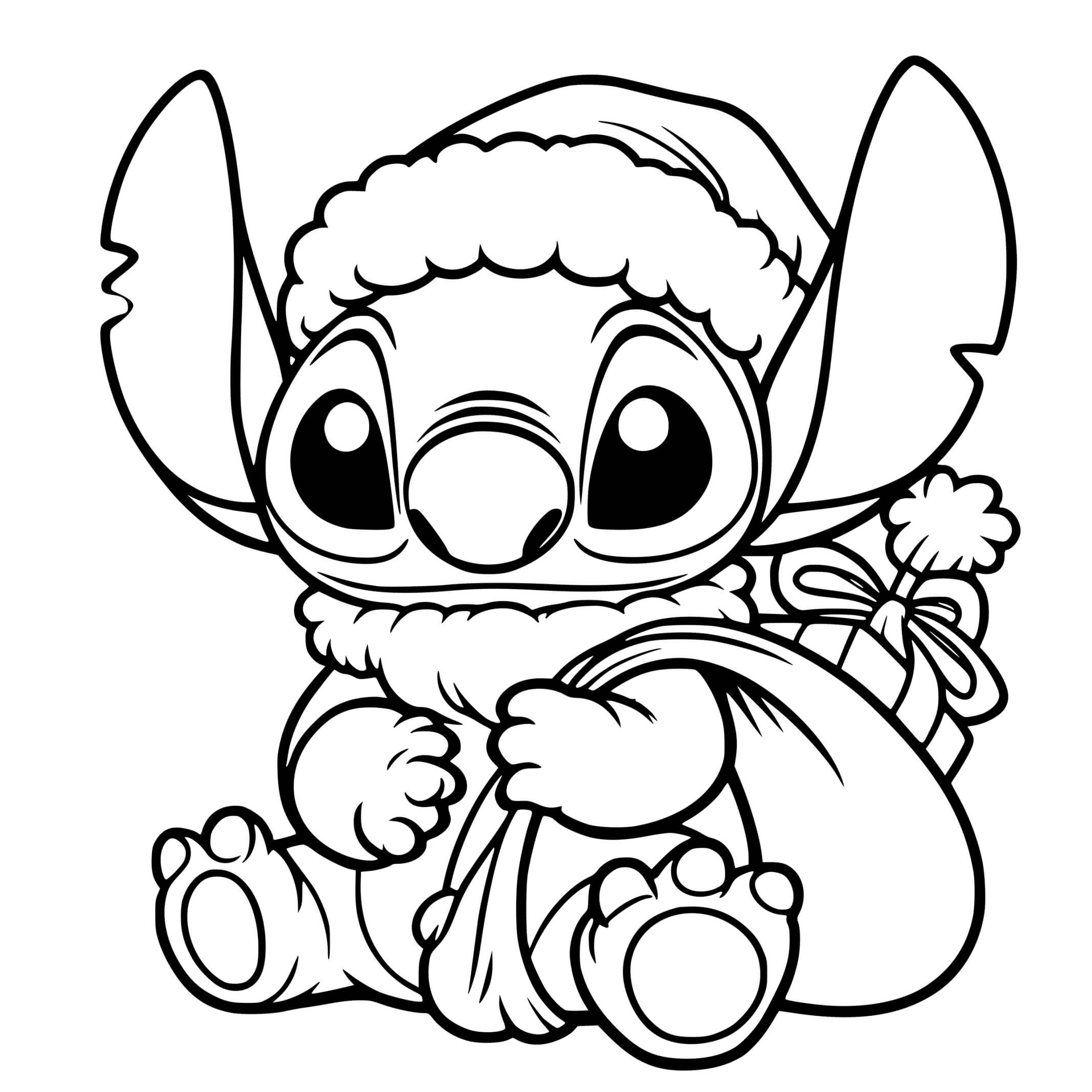 Coloriage Stitch Père Noël Santa Sac Cadeaux - Stitch noel à imprimer
