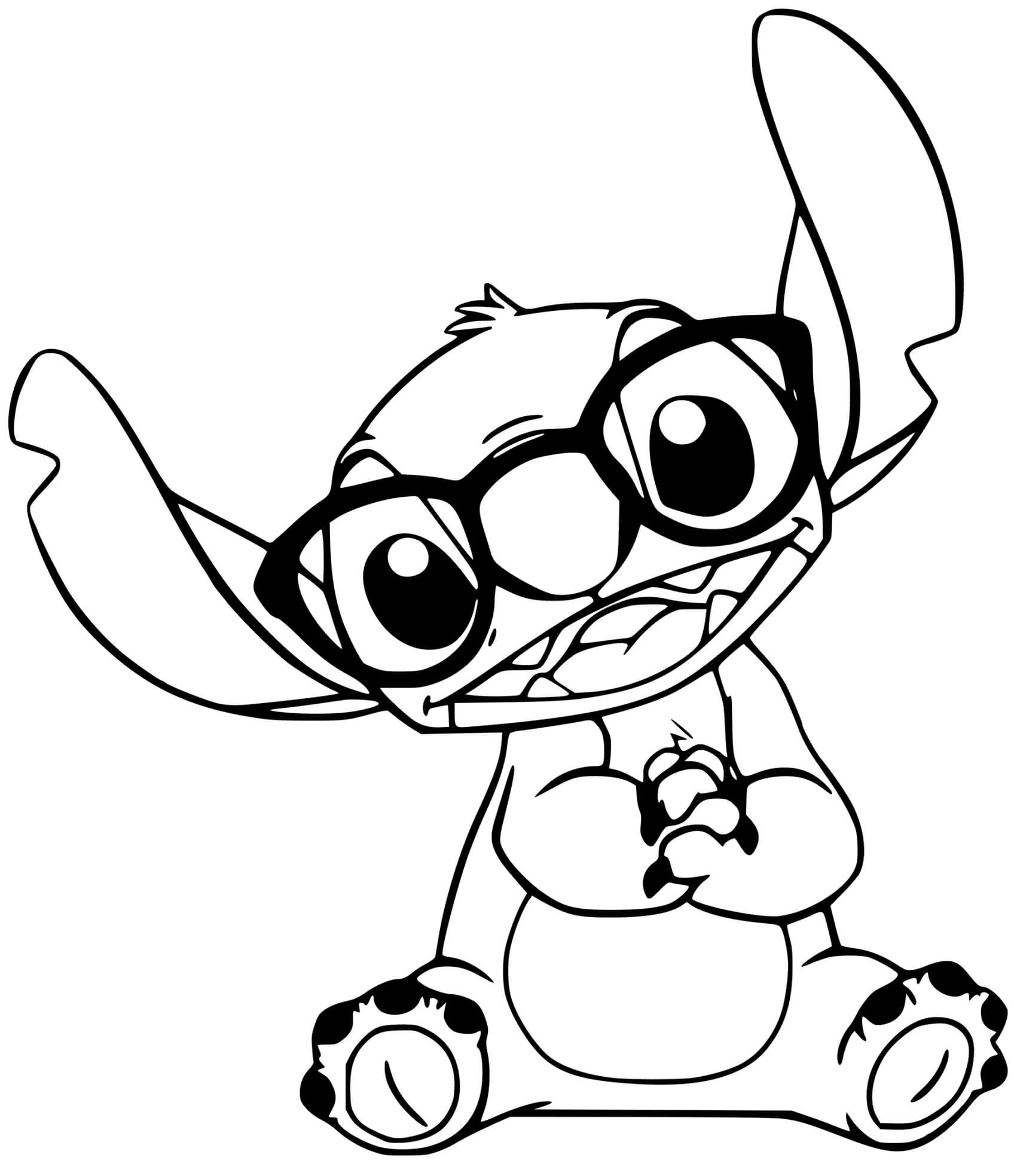 Coloriage Stitch Prêt Pour La Rentrée Avec Ses Nouvelles Lunettes - Stitch à imprimer