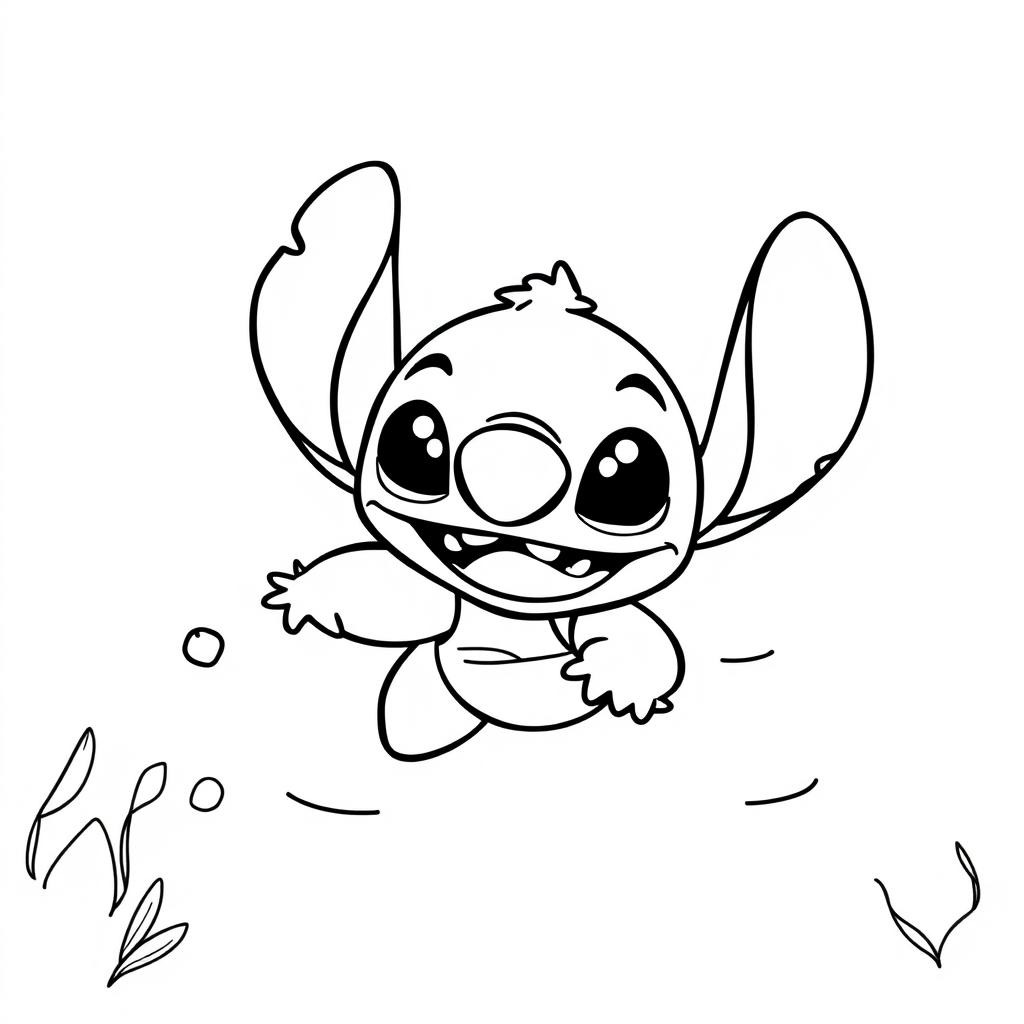 Coloriage Stitch Sautant Heureux Facile - Stitch facile à imprimer