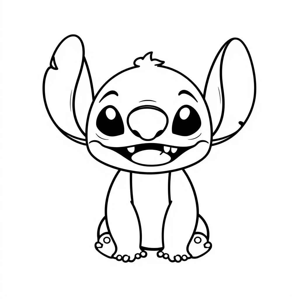 Coloriage Stitch Souriant Blanc Noire - Stitch mignon à imprimer