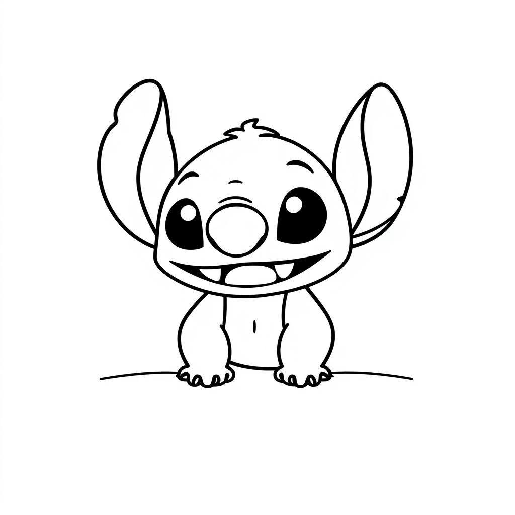 Coloriage Stitch Souriant En Contours Simples Facile - Stitch facile à imprimer