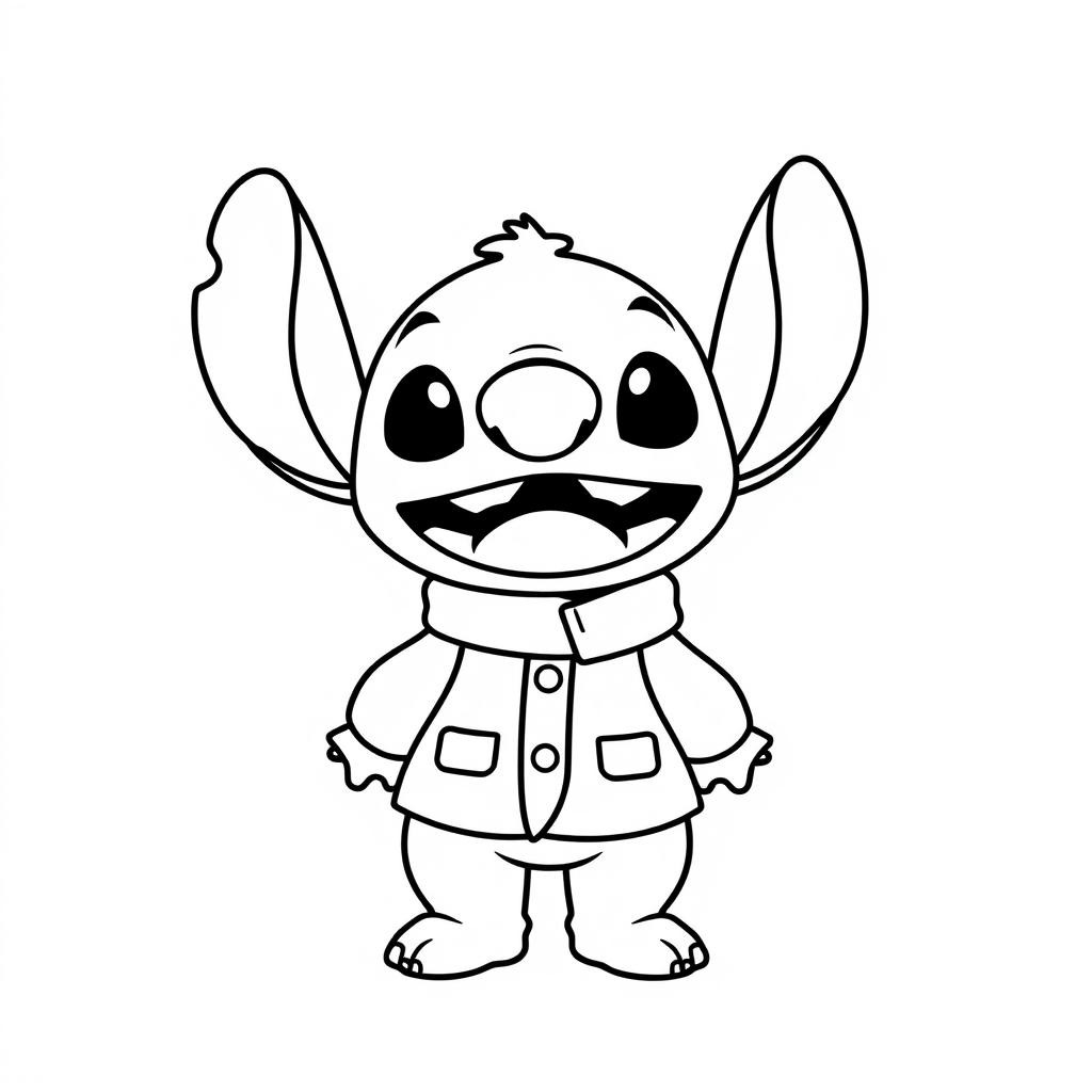 Coloriage Stitch Souriant En Veste - Stitch mignon à imprimer