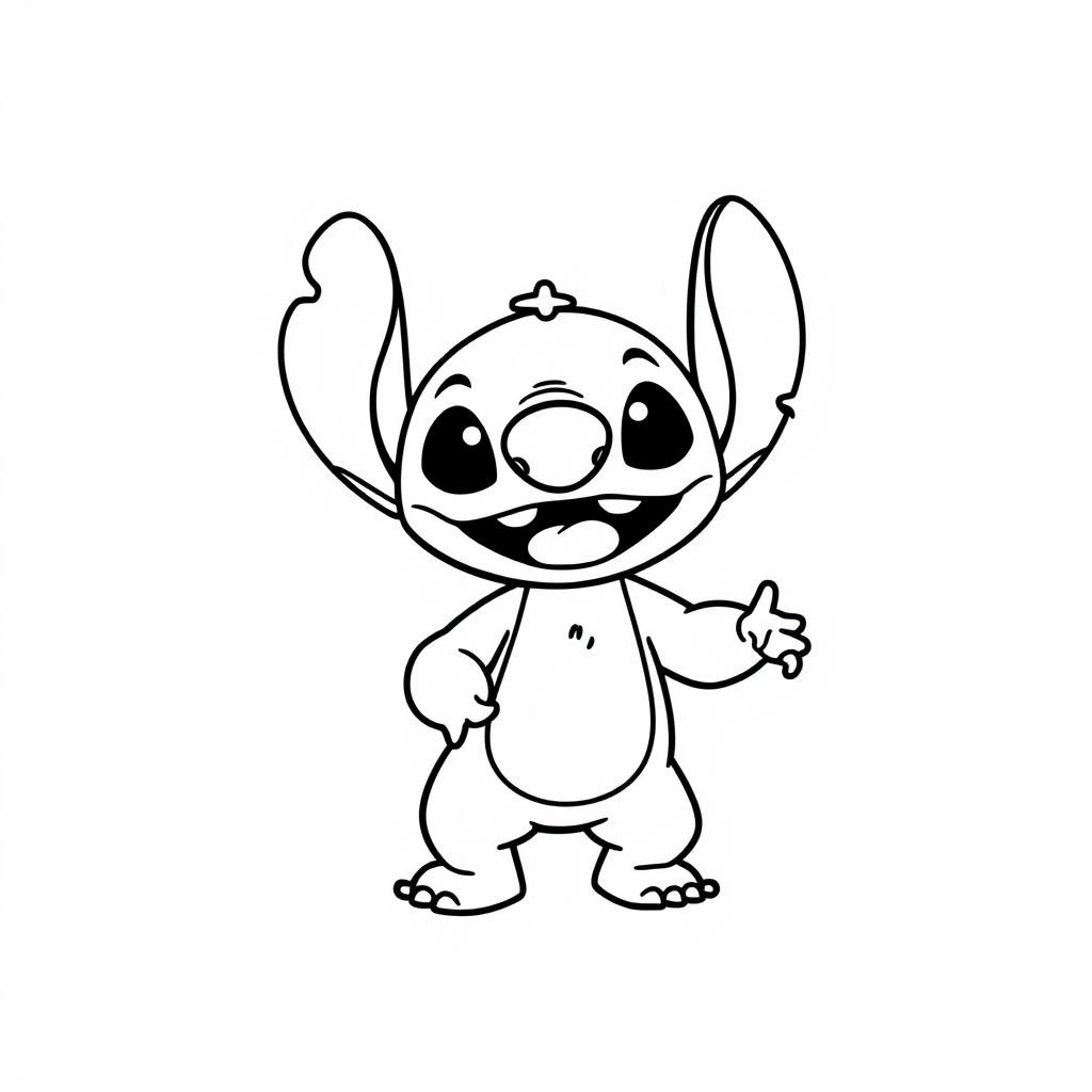 Coloriage Stitch Souriant Pointant Vers Le Cote - Stitch facile à imprimer