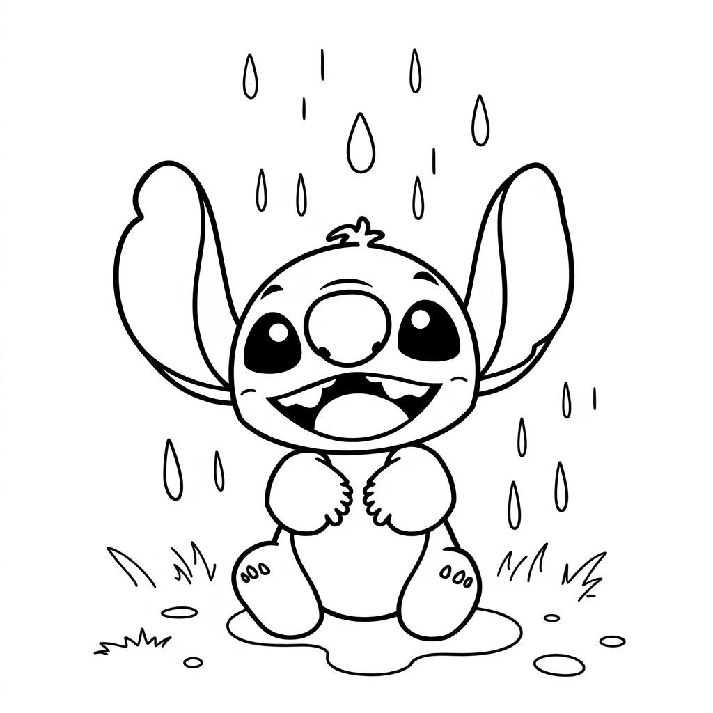 Coloriage Stitch Sous La Pluie - Stitch mignon à imprimer