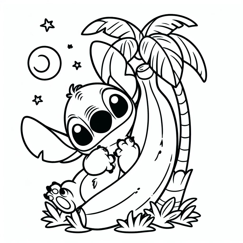 Coloriage Stitch Sous Les Palmiers Et Les Étoiles Facile - Stitch facile à imprimer