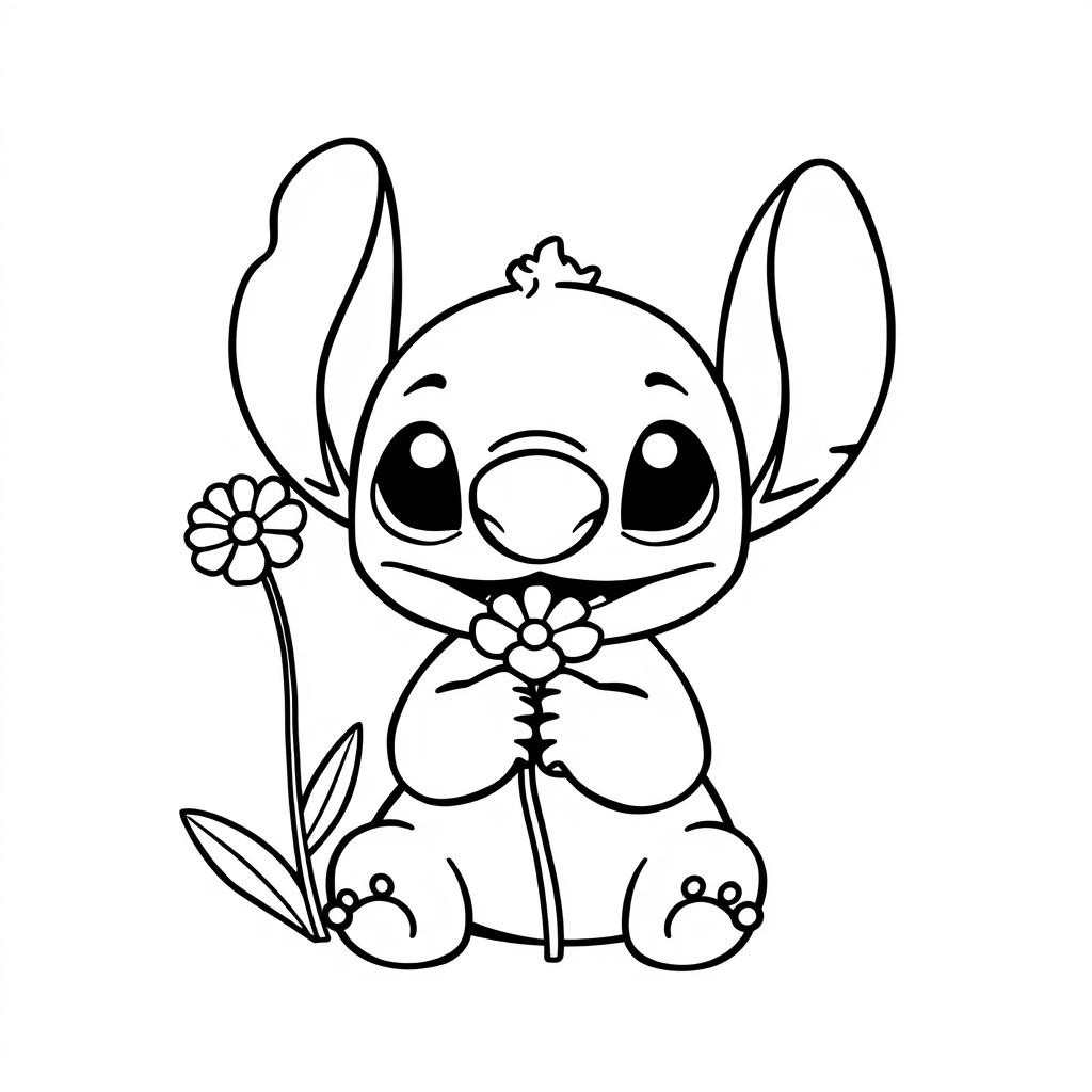 Coloriage Stitch Ten Lilo Et Stitch Avec Une Fleur - Stitch mignon à imprimer