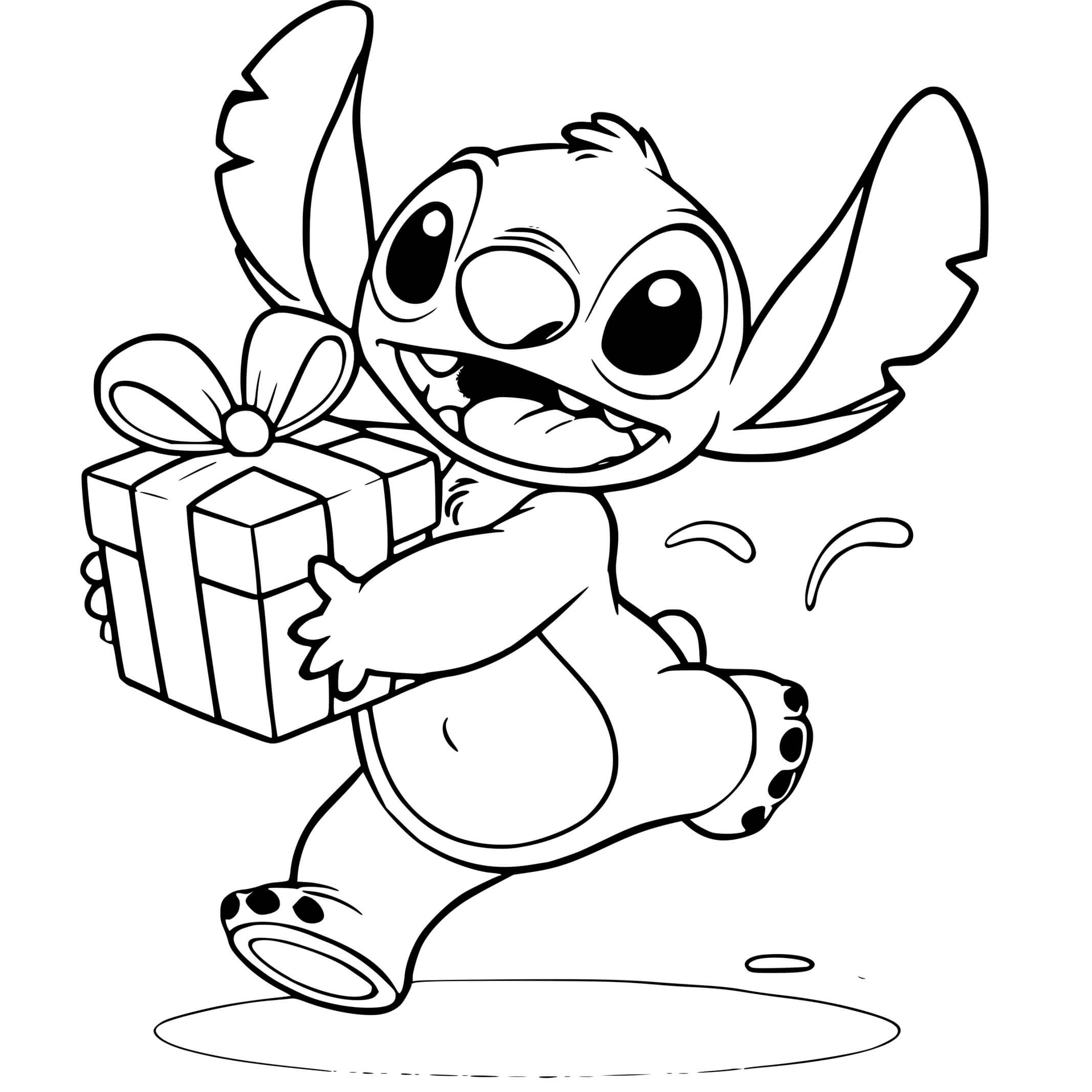 Coloriage Stitch Tenant Un Cadeau - Stitch anniversaire à imprimer