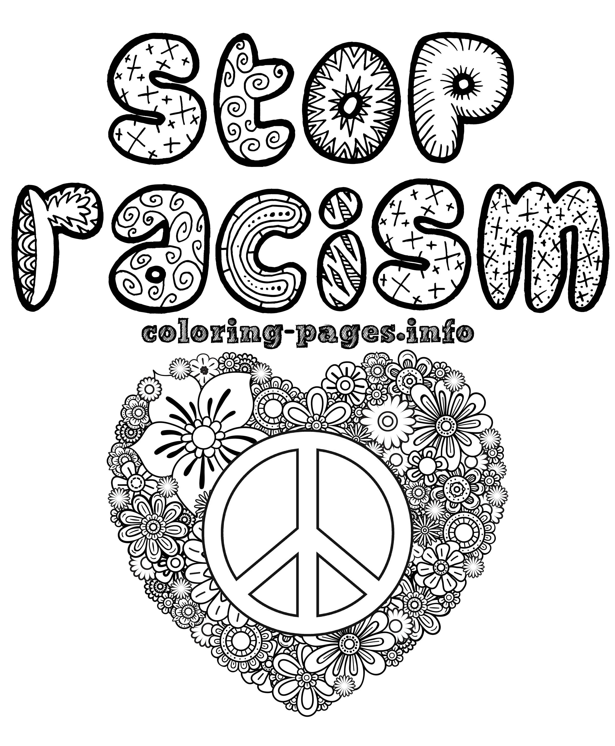Coloriage Stop Racism Adult Doodle - Paix à imprimer