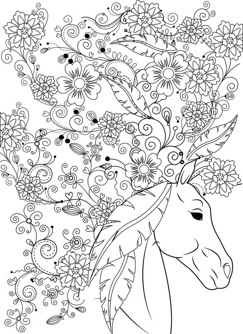 Coloriage Sublime Cheval Animal Fleurs Pour Adulte - Adulte cheval à imprimer