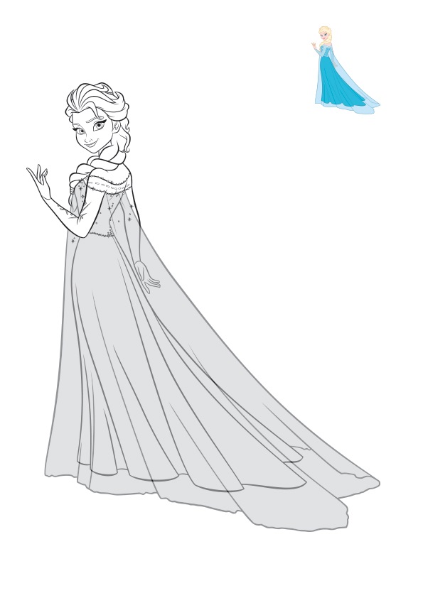 Coloriage Sublime Elsa En Robe De Bal - La Reine des neiges à imprimer