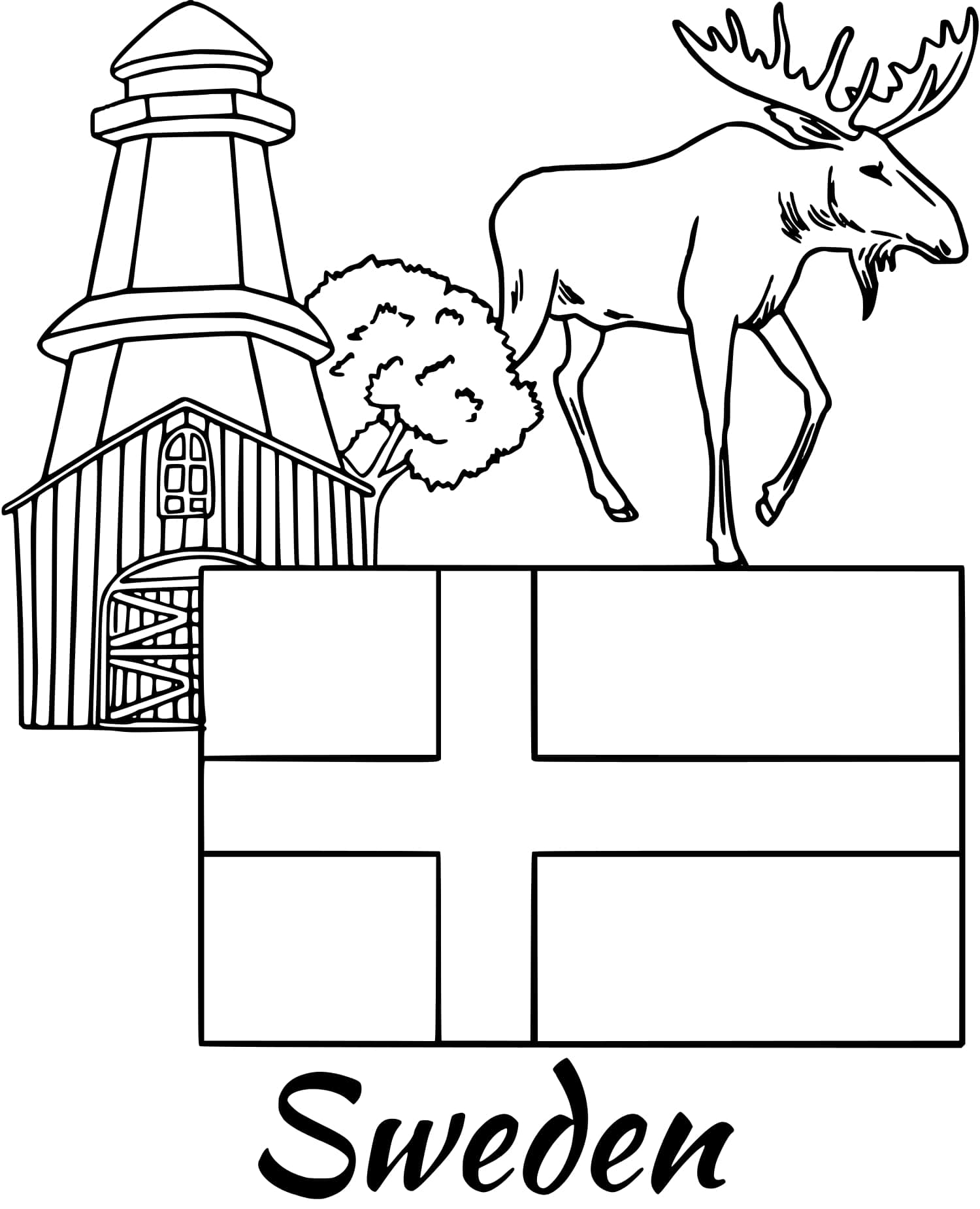 Coloriage Suede Drapeau Moose - Drapeau à imprimer