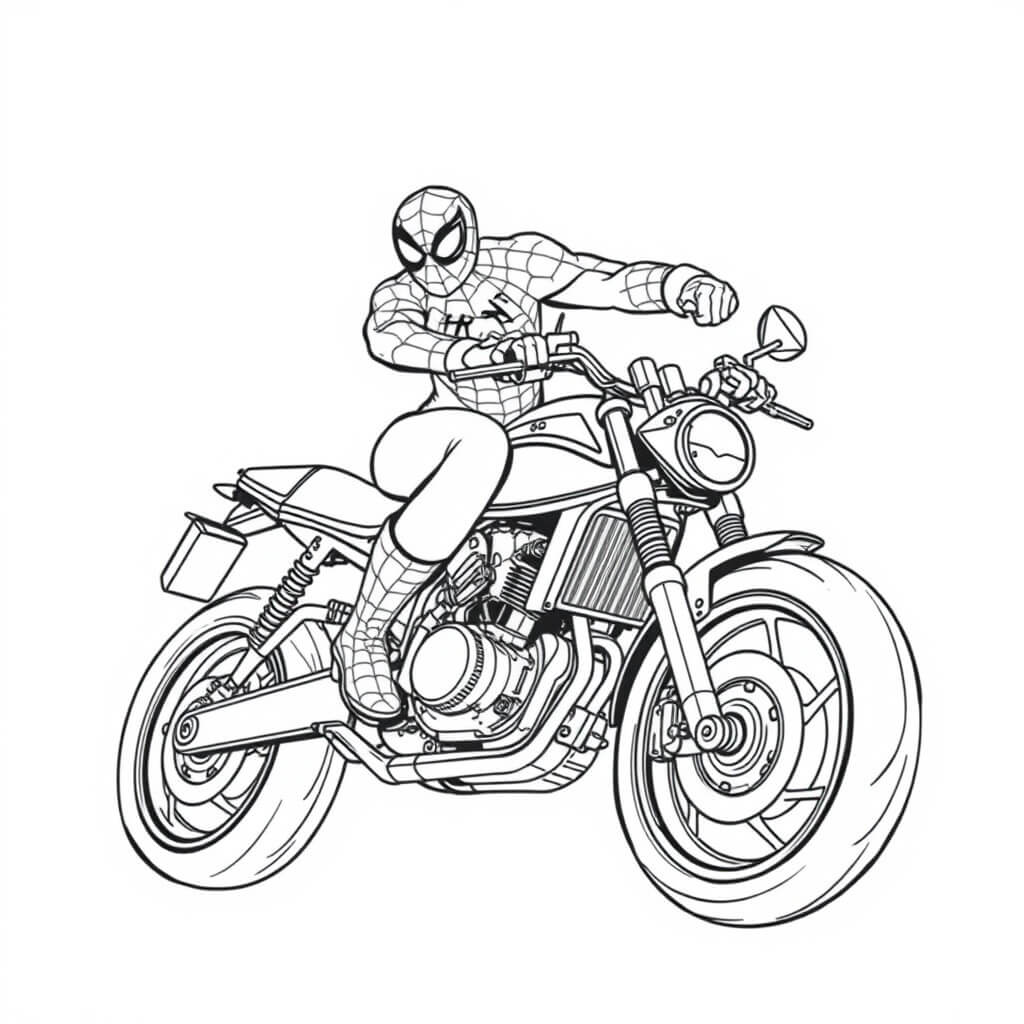 Coloriage Super Hero Spider Man Drift Moto - Moto Spider-Man à imprimer