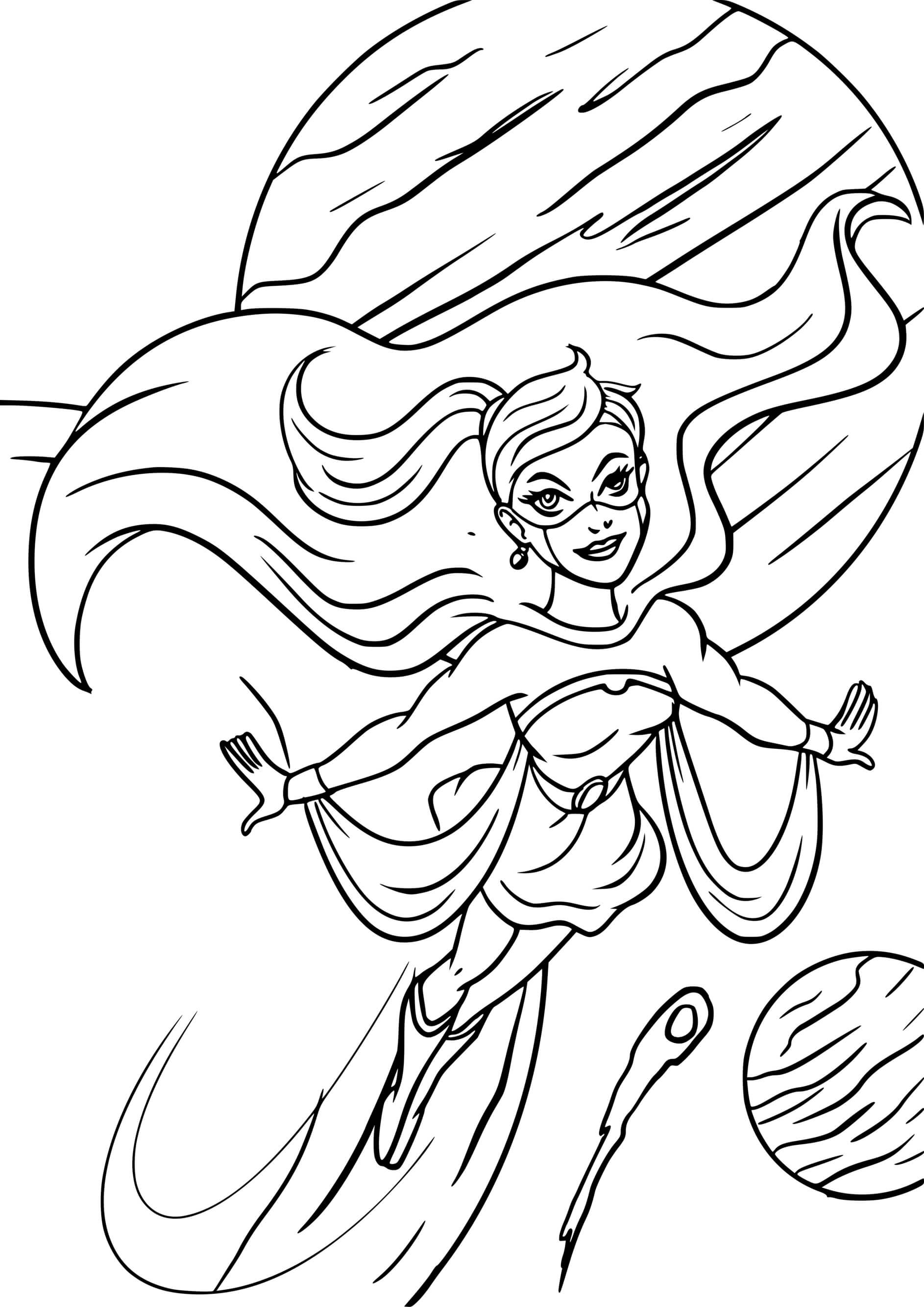 Coloriage Super Héroïne Dans Le Ciel - Super héroïne à imprimer