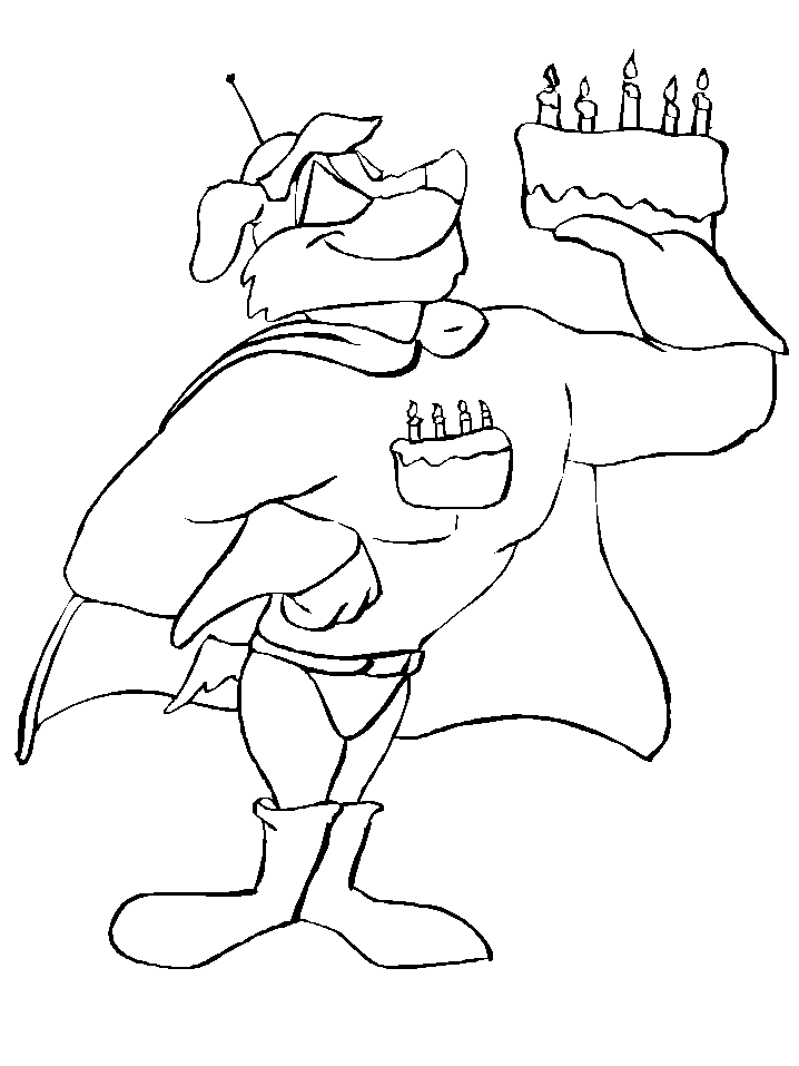Coloriage Super Héros Et Gâteau - Anniversaire à imprimer