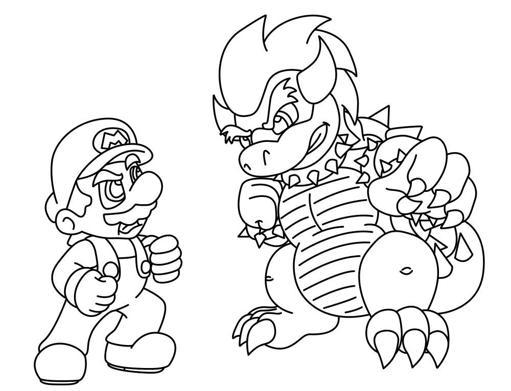 Coloriage Super Mario Bros Vs Bowser - Bowser à imprimer