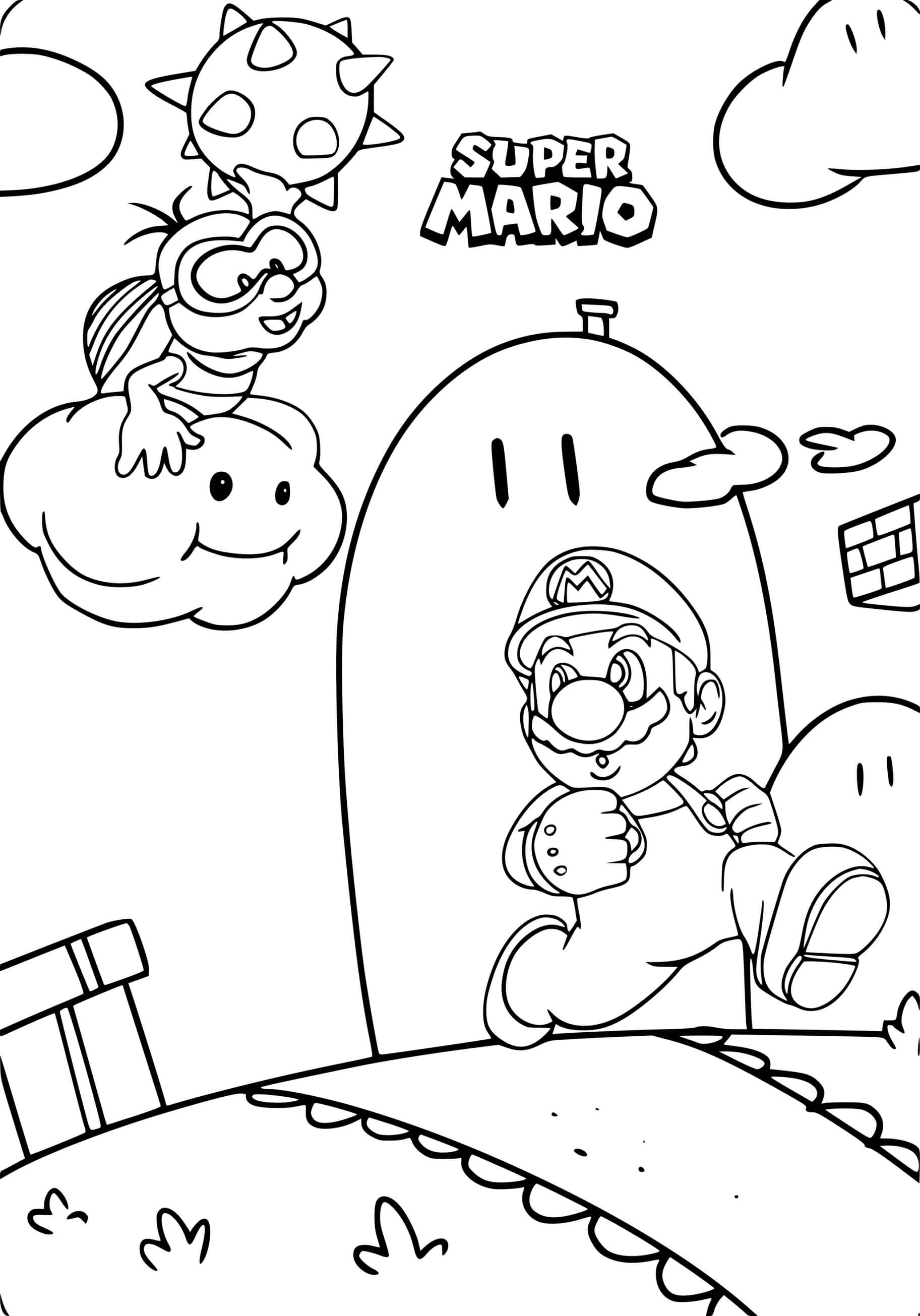 Coloriage Super Mario En Plein Action Dans Le Jeu - Mario à imprimer