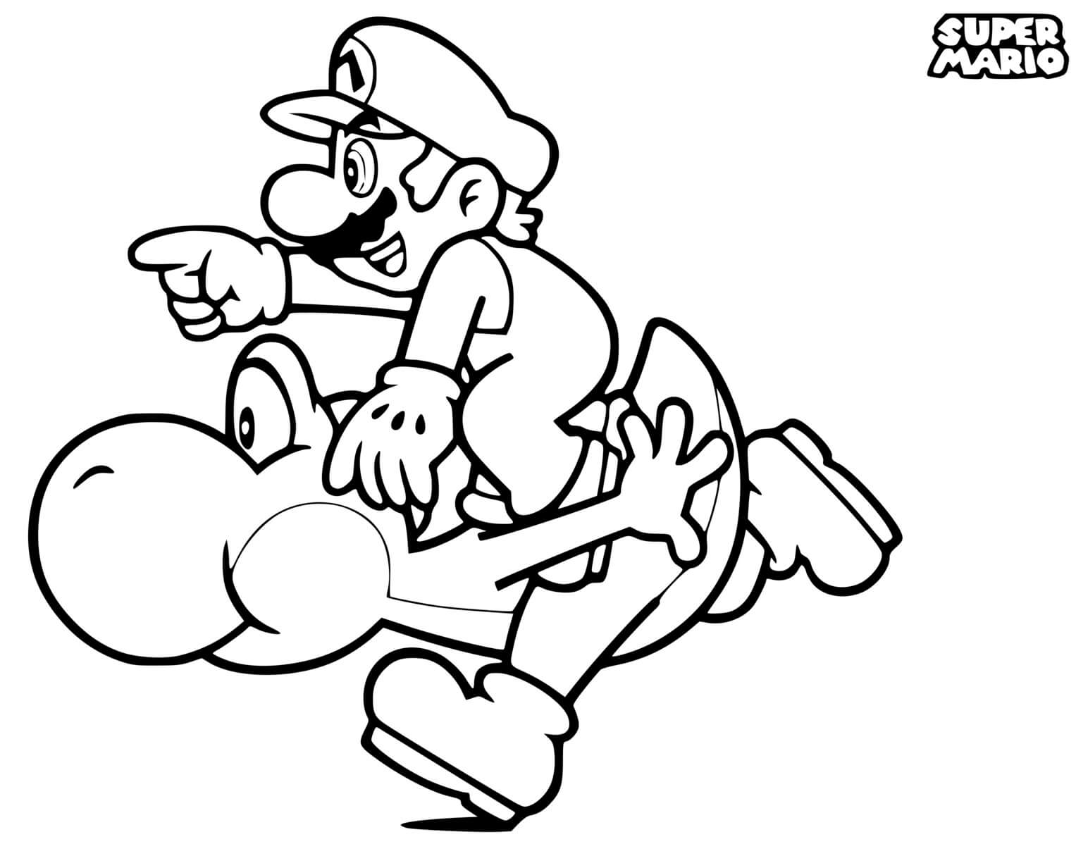 Coloriage Super Mario Et Yoshi Competition Course - Mario à imprimer