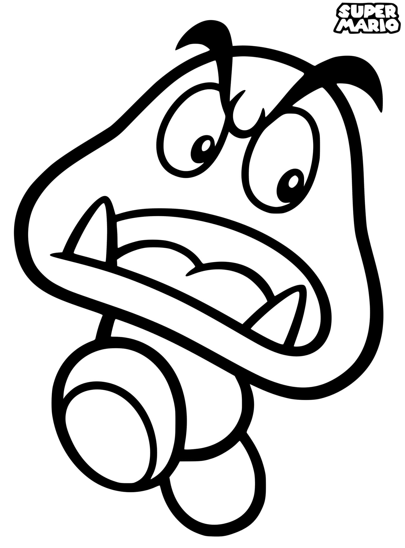 Coloriage Super Mario Goomba Champignon Bipede Dents Pointues - Mario à imprimer