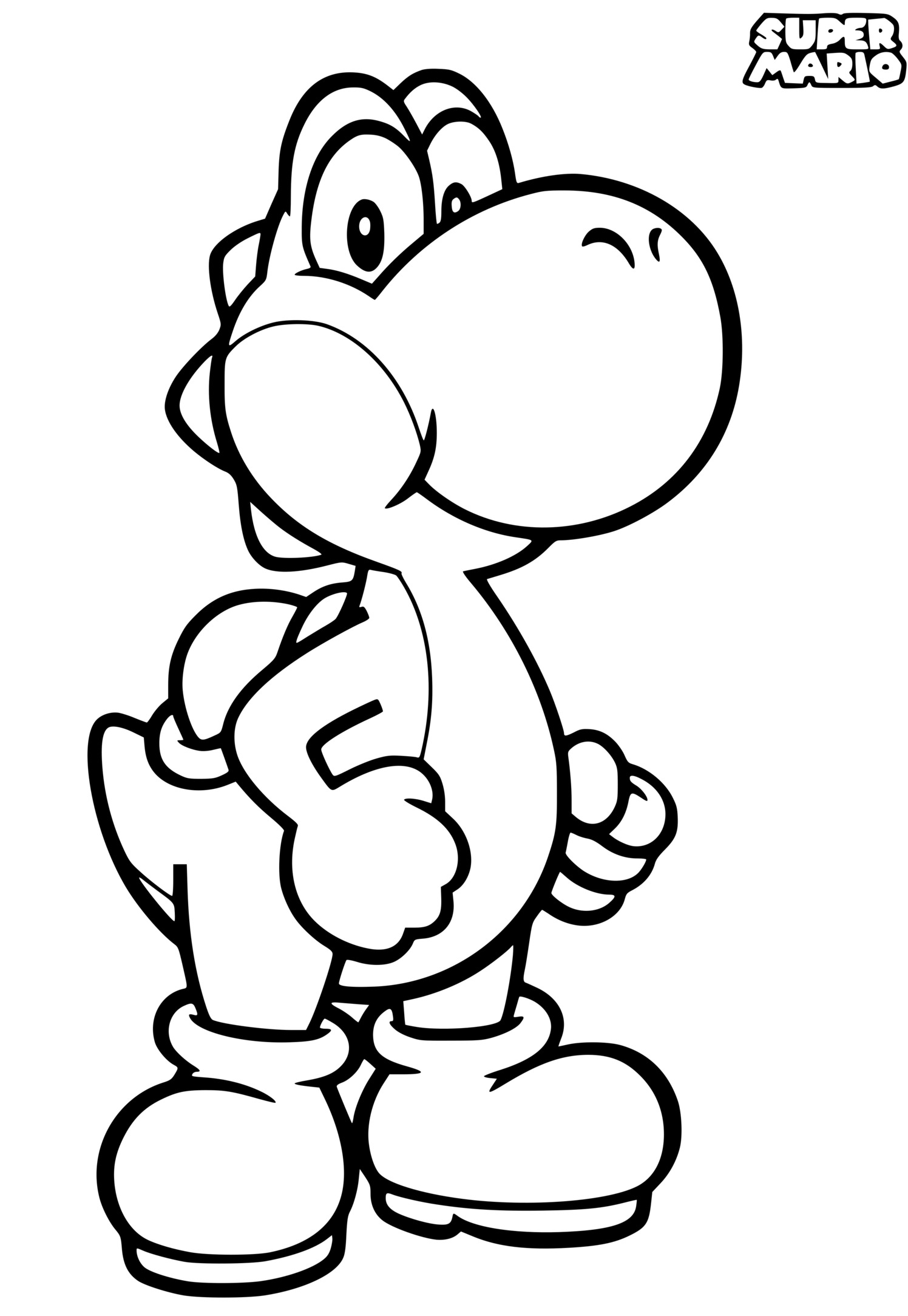Coloriage Super Mario Yoshi Petit Dinosaure - Mario à imprimer