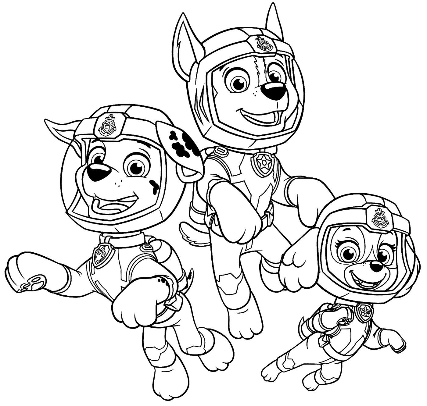 Coloriage Super Patrouille Stella Marcus Chase Dans L'espace - Pat Patrouille La Super Patrouille à imprimer