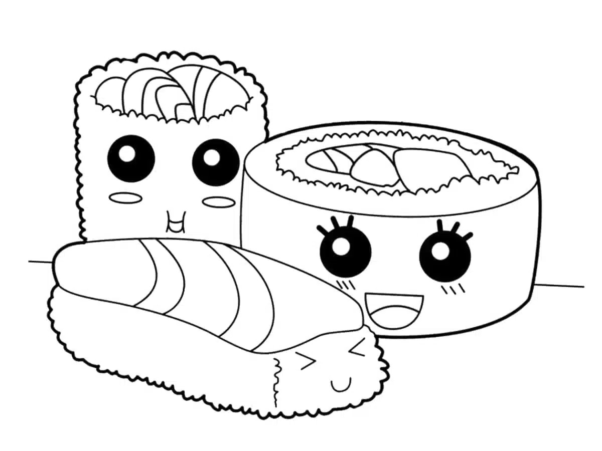 Coloriage Sushi Kawaii Nourriture Maternelle - Kawaii nourriture à imprimer