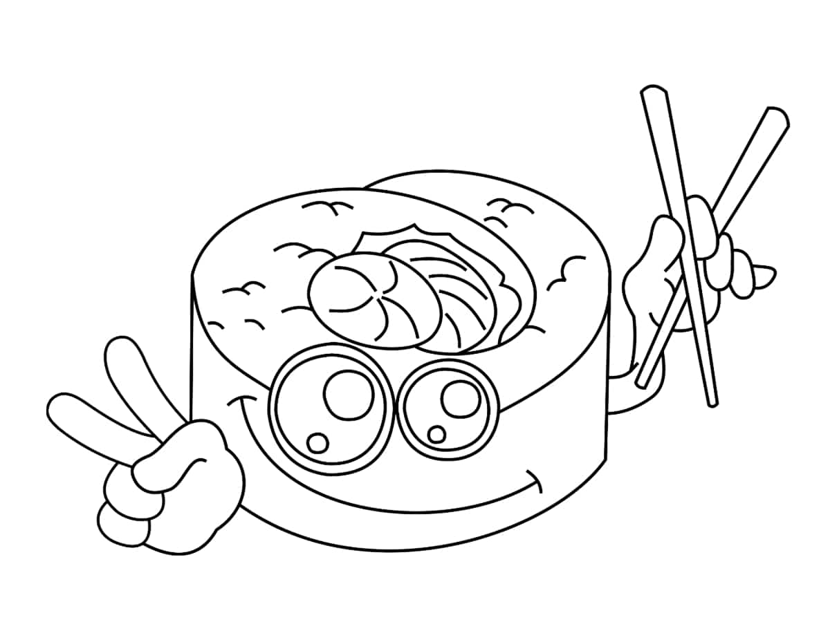 Coloriage Sushi Kawaii - Kawaii nourriture à imprimer
