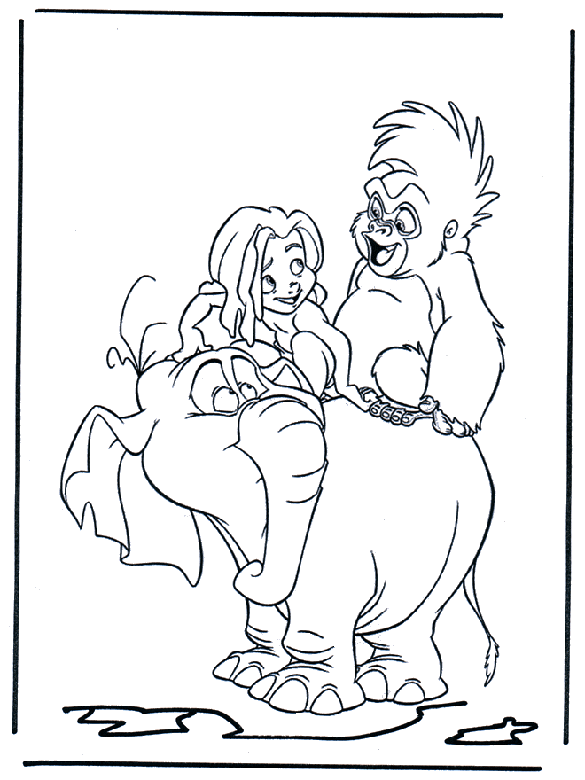 Coloriage Tarzan avec Jane dans la forêt tropicale - Tarzan à imprimer