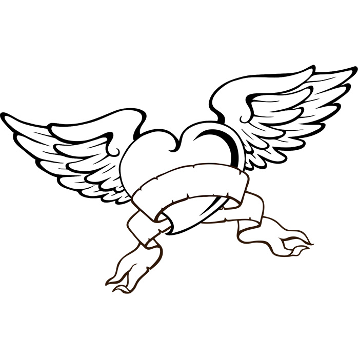 Coloriage Tatouage Cœur Avec Des Ailes - Saint-Valentin à imprimer
