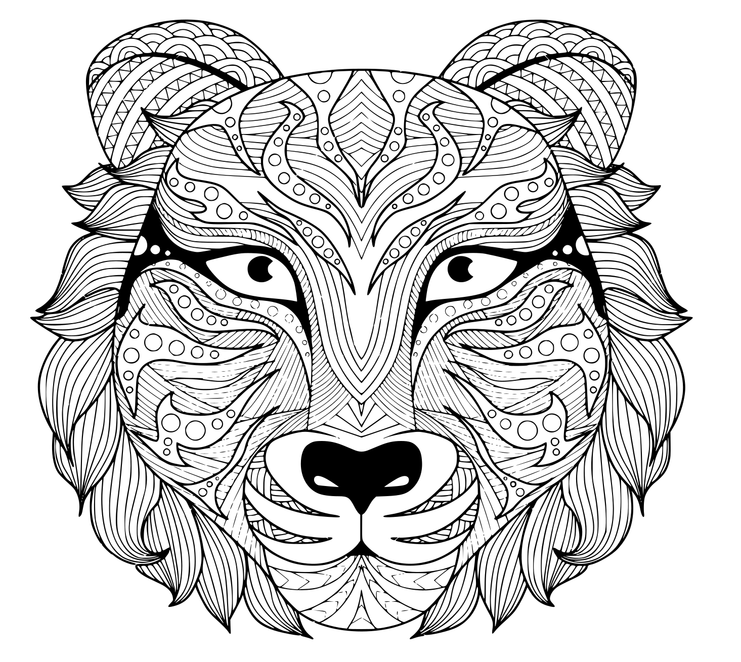 Coloriage Tattoo Tigre Zentangle Adulte Avec Yeux Colore - Animaux de la jungle à imprimer