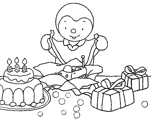 Coloriage Tchoupi Anniversaire Cadeaux Gâteau - Tchoupi à imprimer