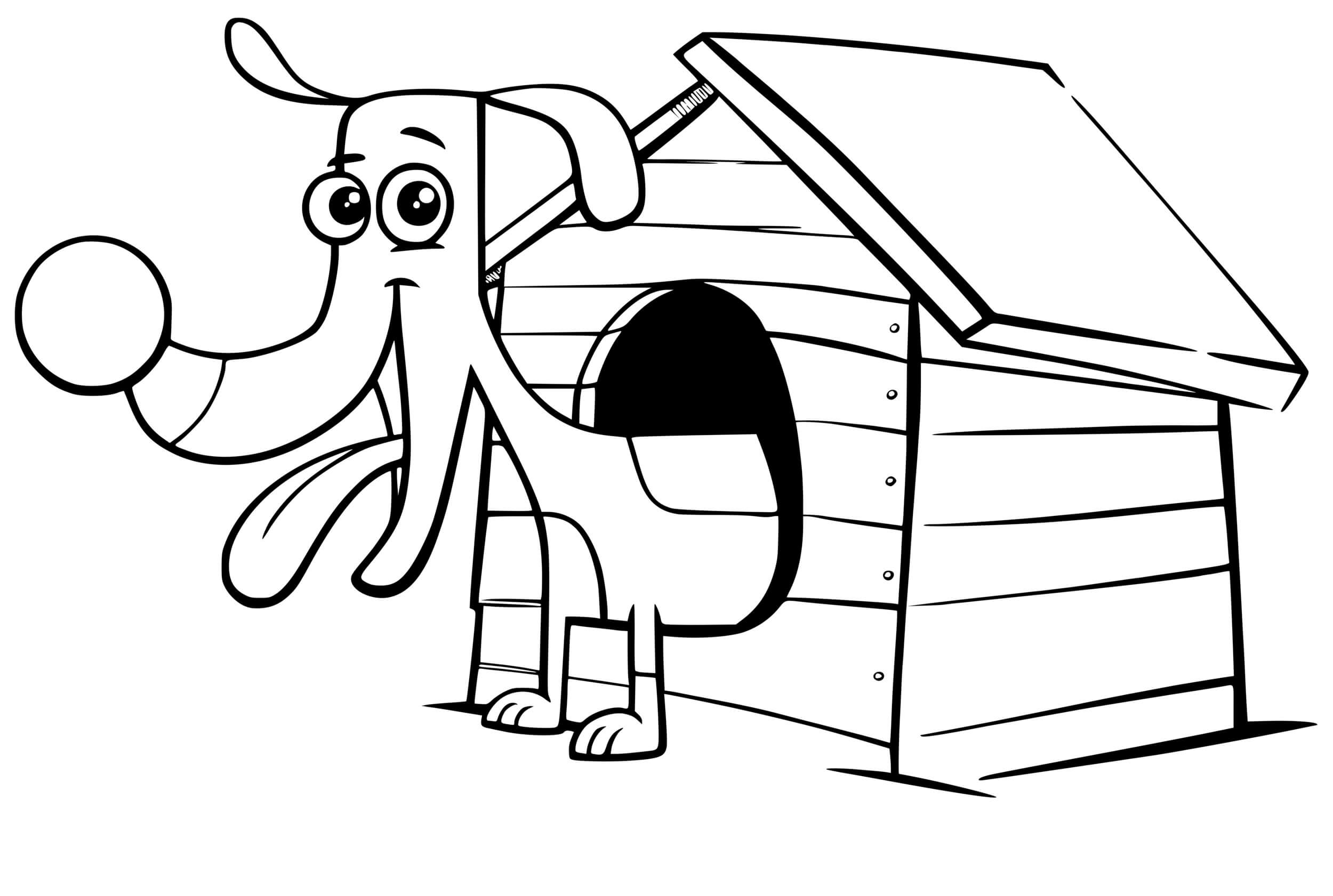 Coloriage Teckel Sort De Sa Maison - Chien à imprimer