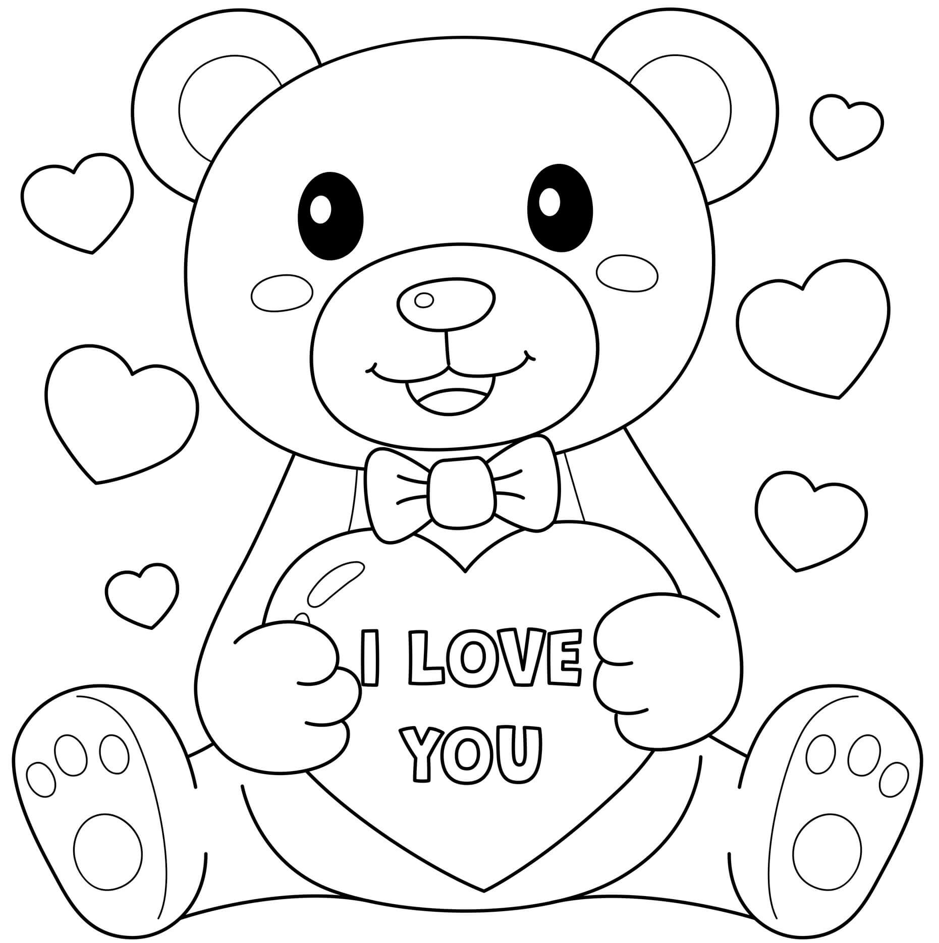 Coloriage Teddy Bear I Love You Février - Saint-Valentin à imprimer