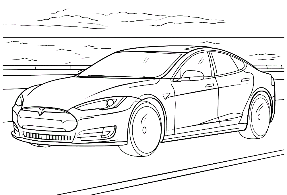 Coloriage Tesla Model S Automobile Electrique - Voiture à imprimer