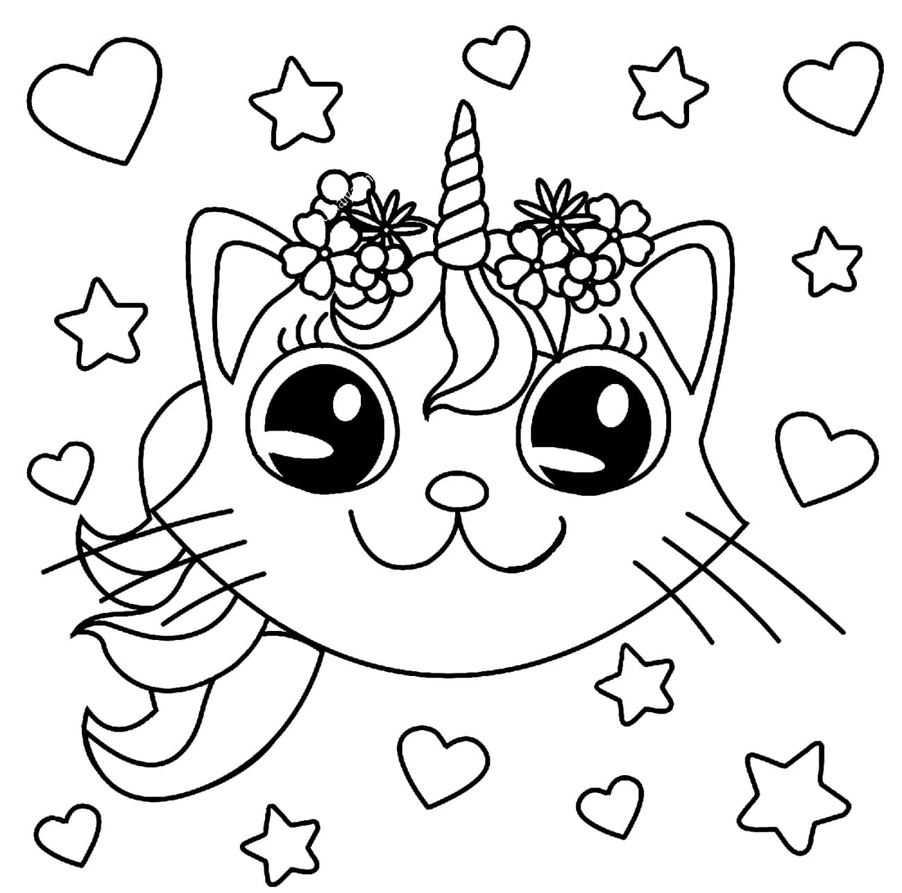 Coloriage Tête De Chat Licorne - Chat licorne à imprimer