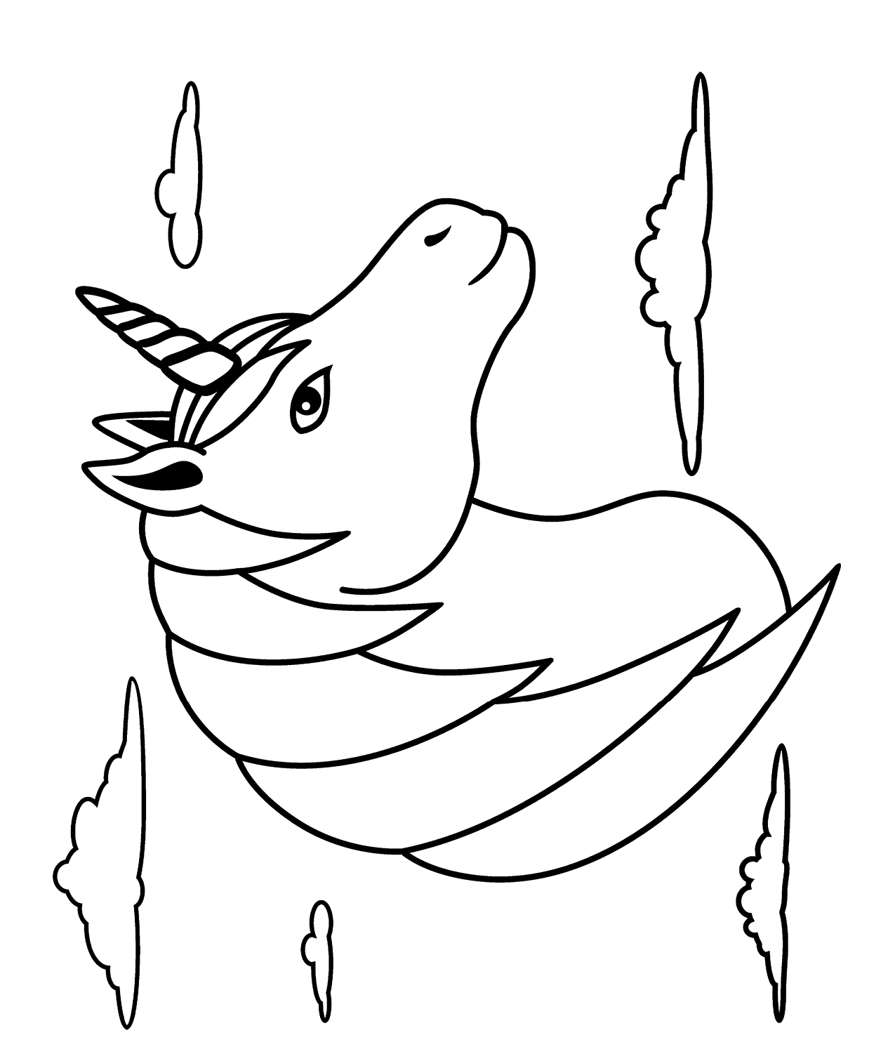 Coloriage Tête De Licorne Portrait Dans Les Nuages - Licorne à imprimer