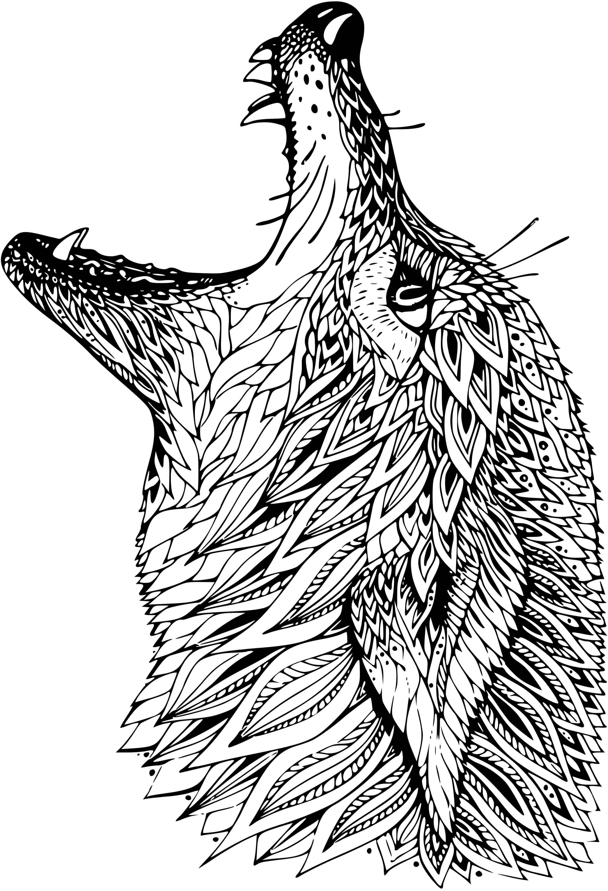 Coloriage Tête De Loup Mandala Avec Beaucoup De Details - Loup à imprimer
