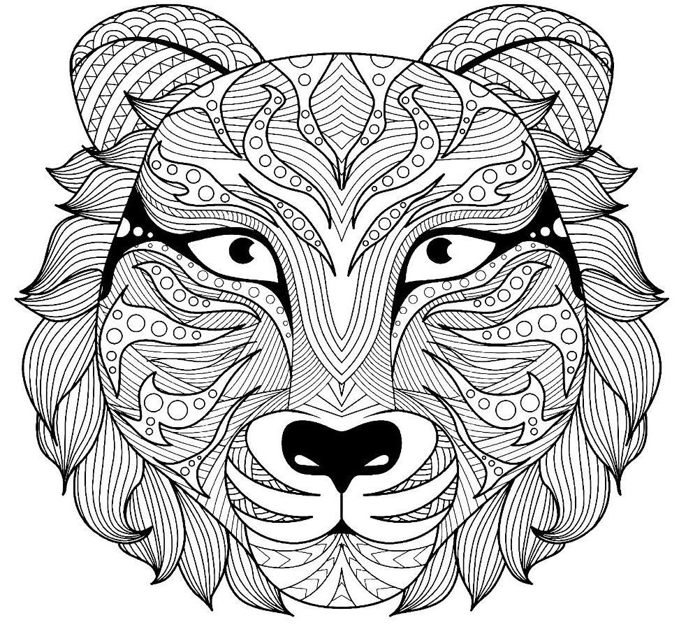 Coloriage Tête De Tigre Zentangle Pour Adulte - Tigre à imprimer