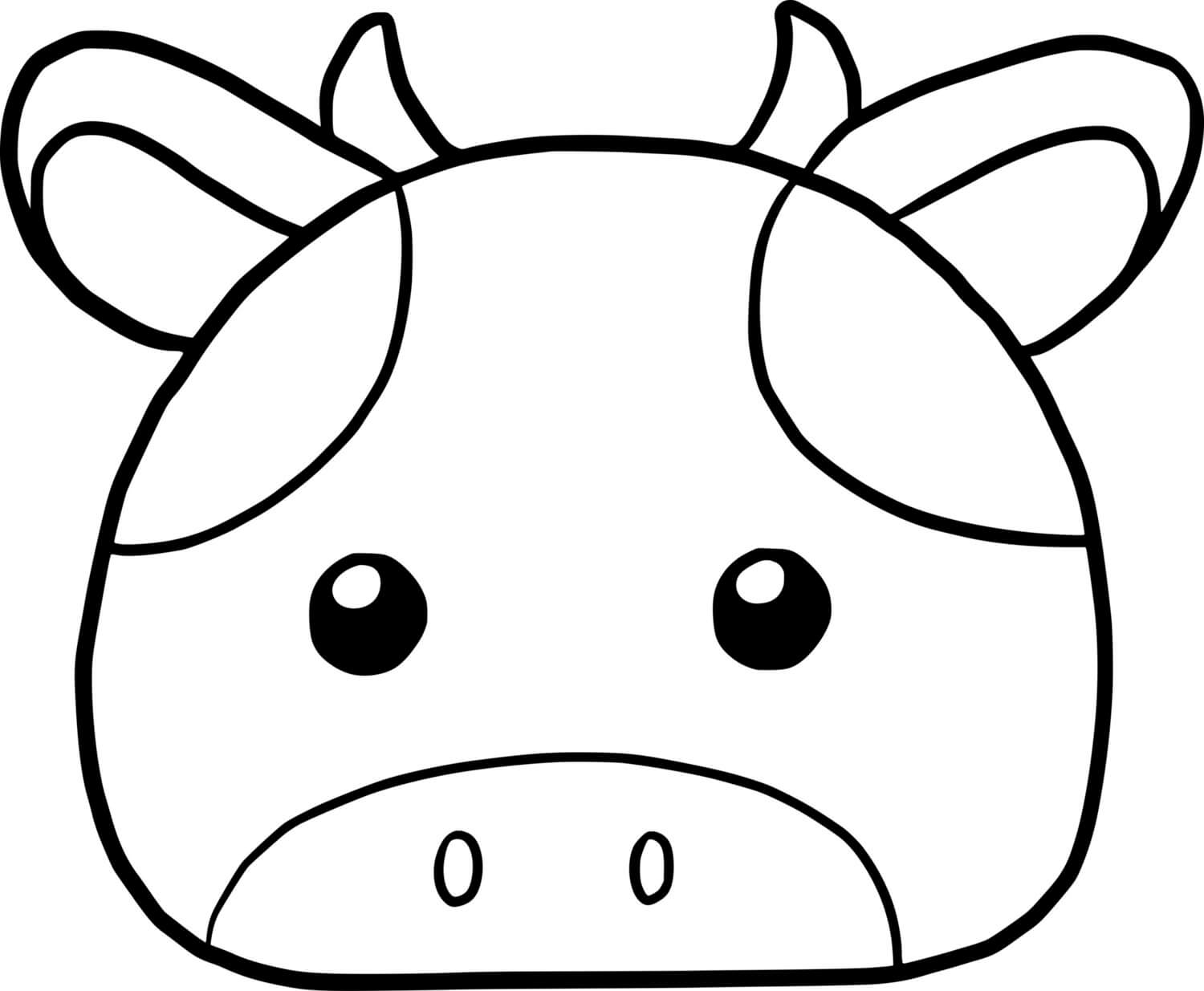 Coloriage Tête De Vache Kawaii Facile - Vache à imprimer
