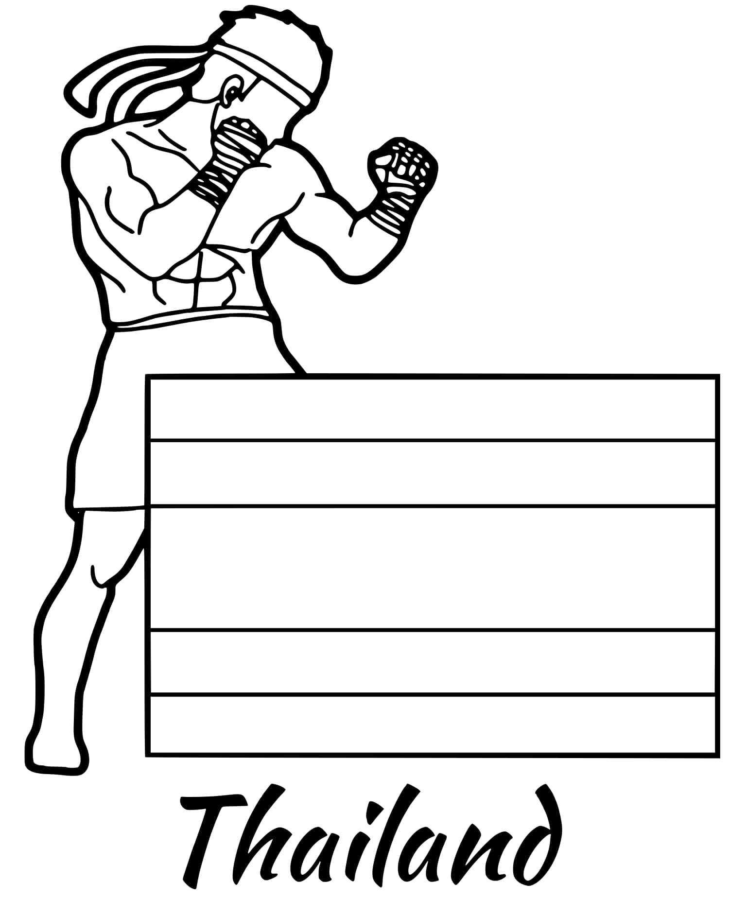 Coloriage Thailande Drapeau Muay Thai - Drapeau à imprimer