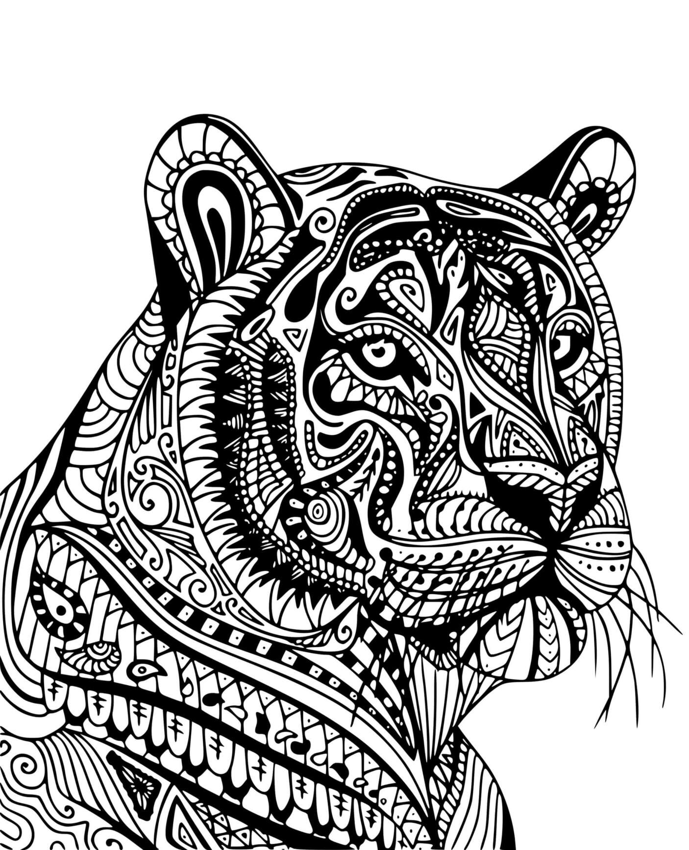 Coloriage Tigre Adulte Mandala De Profil - Tigre à imprimer