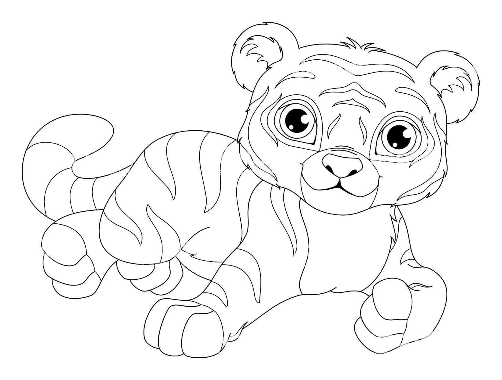 Coloriage Tigre Kawaii Mignon Avec De Superbe Yeux - Tigre à imprimer