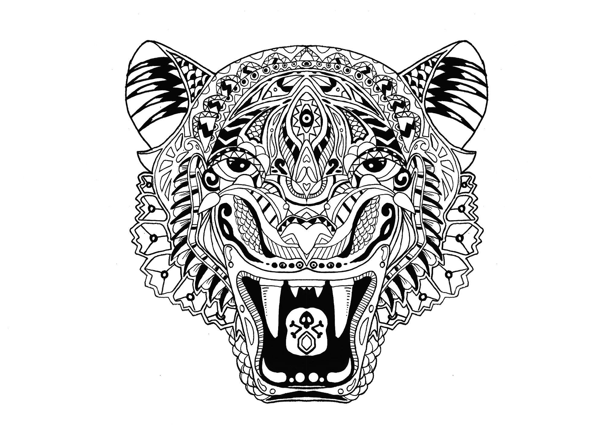 Coloriage Tigre Mandala Zentangle Pour Adulte - Tigre à imprimer