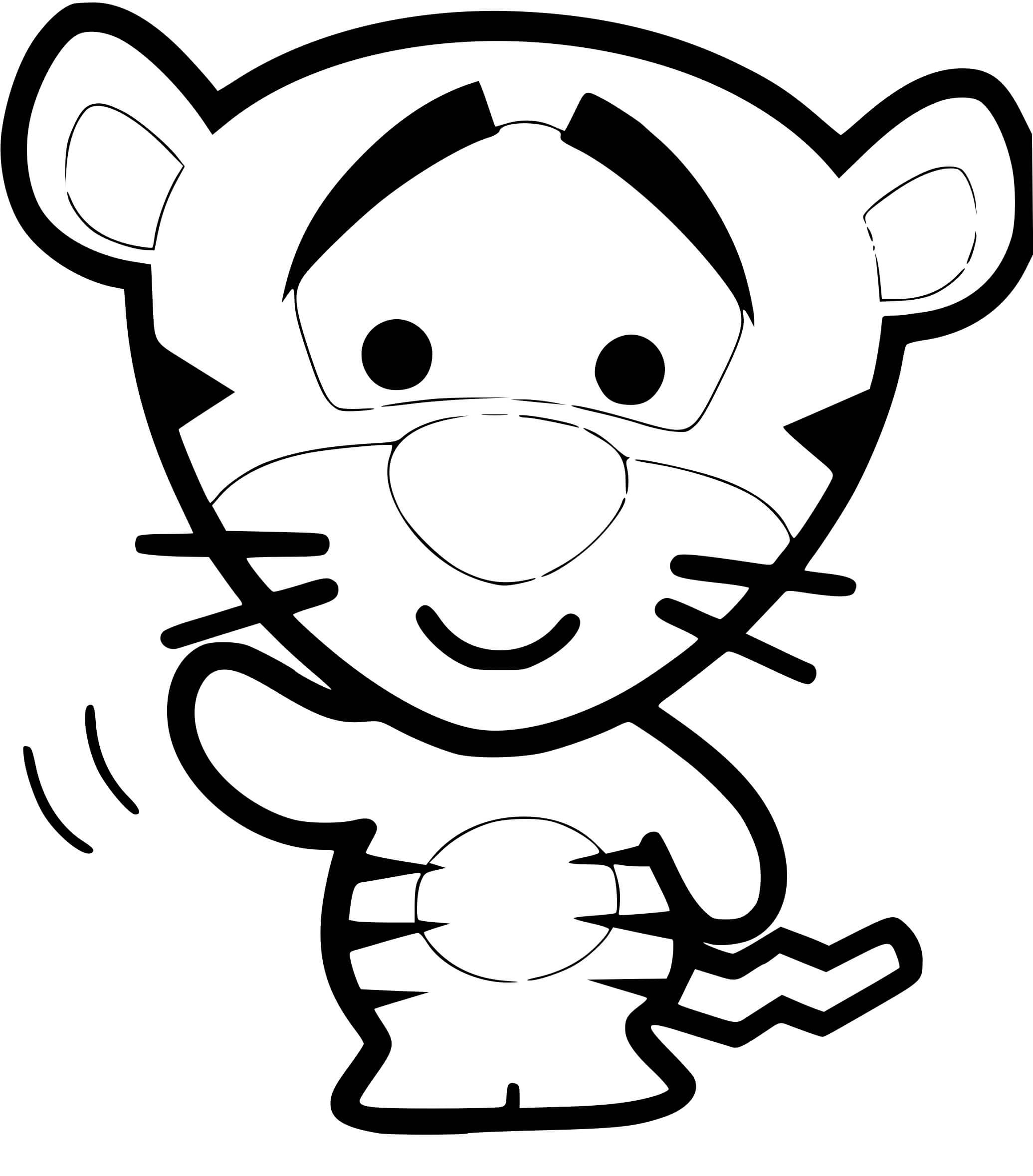 Coloriage Tigrou bébé te salut kawaii disney - Kawaii disney à imprimer