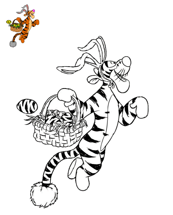 Coloriage Tigrou Heureux Pâques Disney - Pâques Disney à imprimer