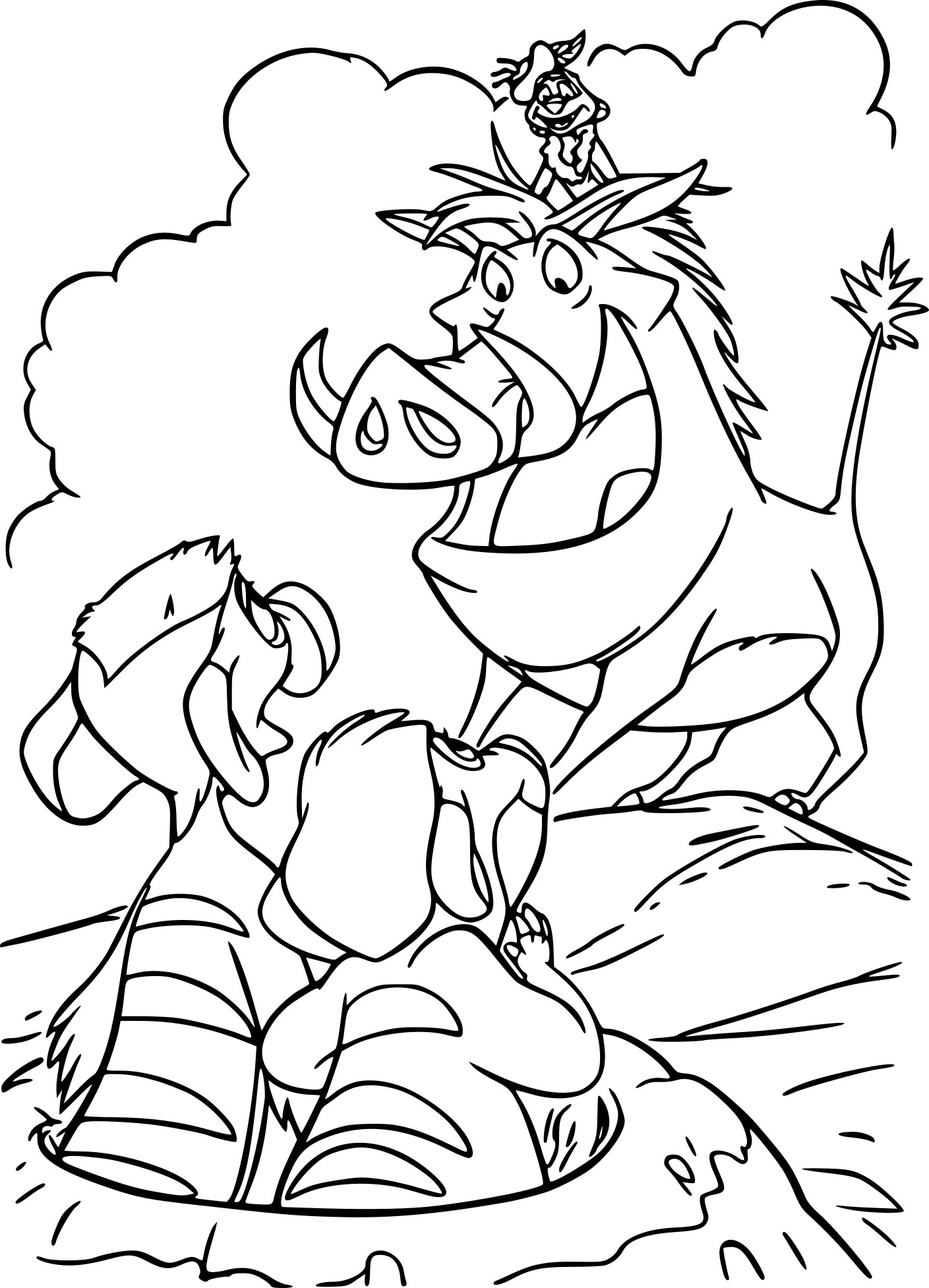 Coloriage Timon Sur Pumba Le Phacochere - Roi lion à imprimer